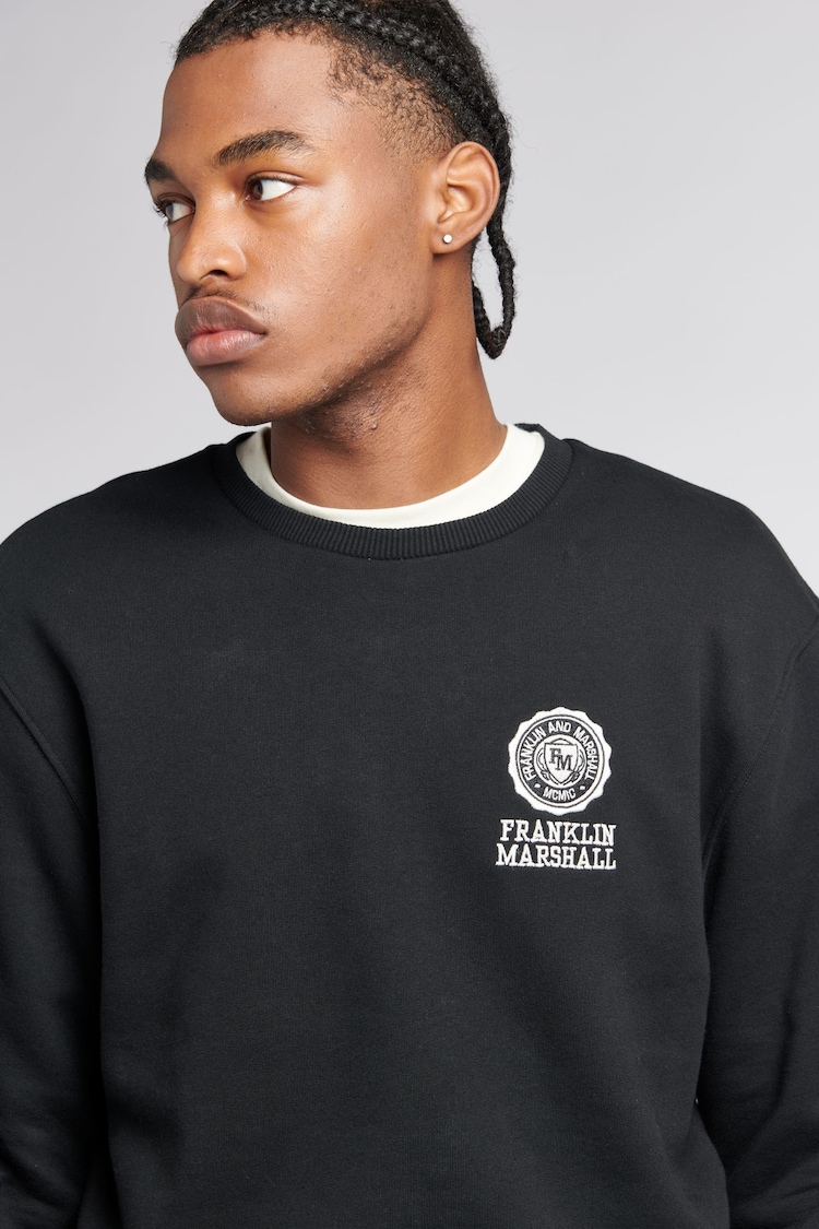 Franklin & Marshall Mens Black Crest BB Crew Neck Sweatshirt - Image 5 of 5