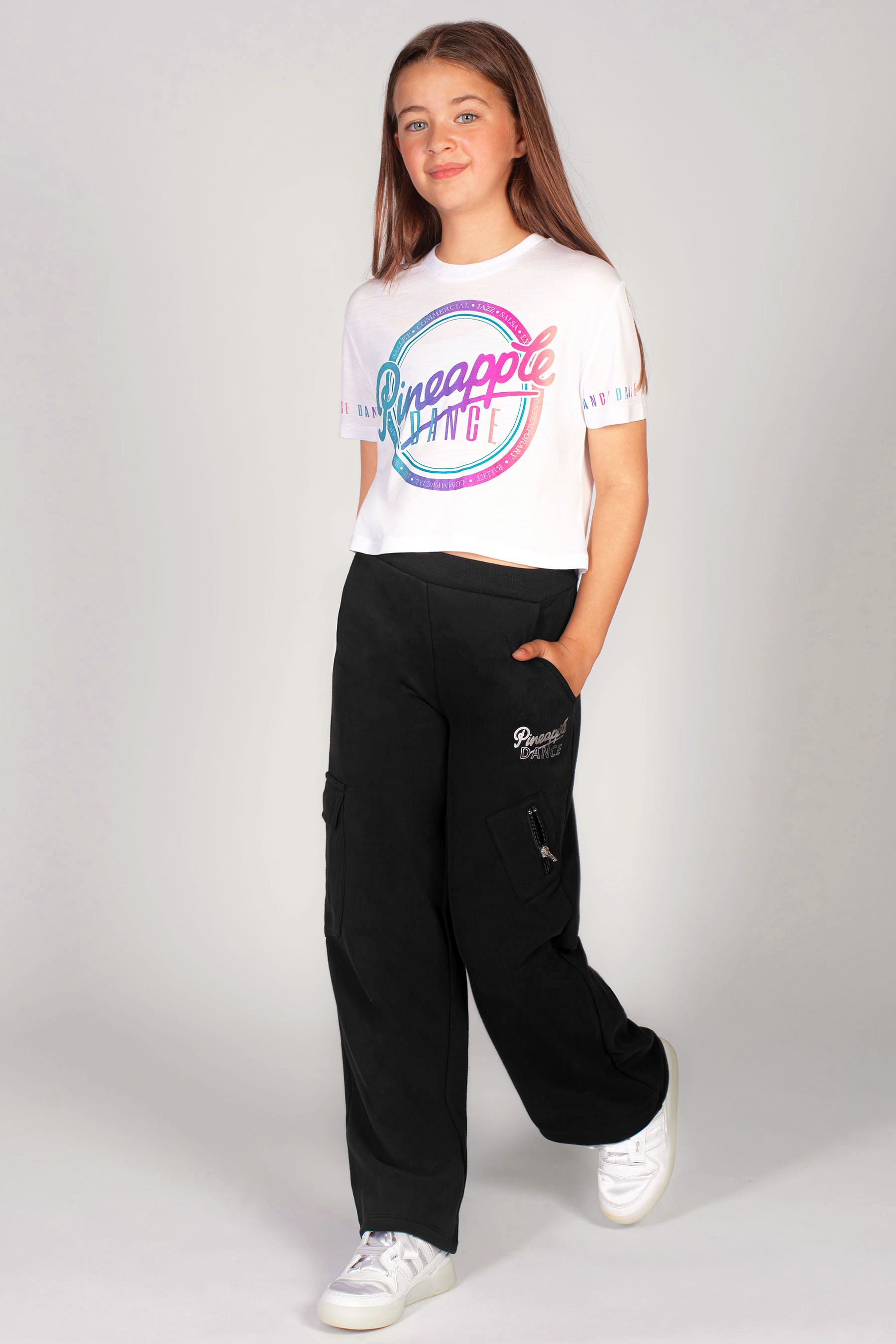 Pineapple Black Wide Leg Girls Cargo Joggers 56years