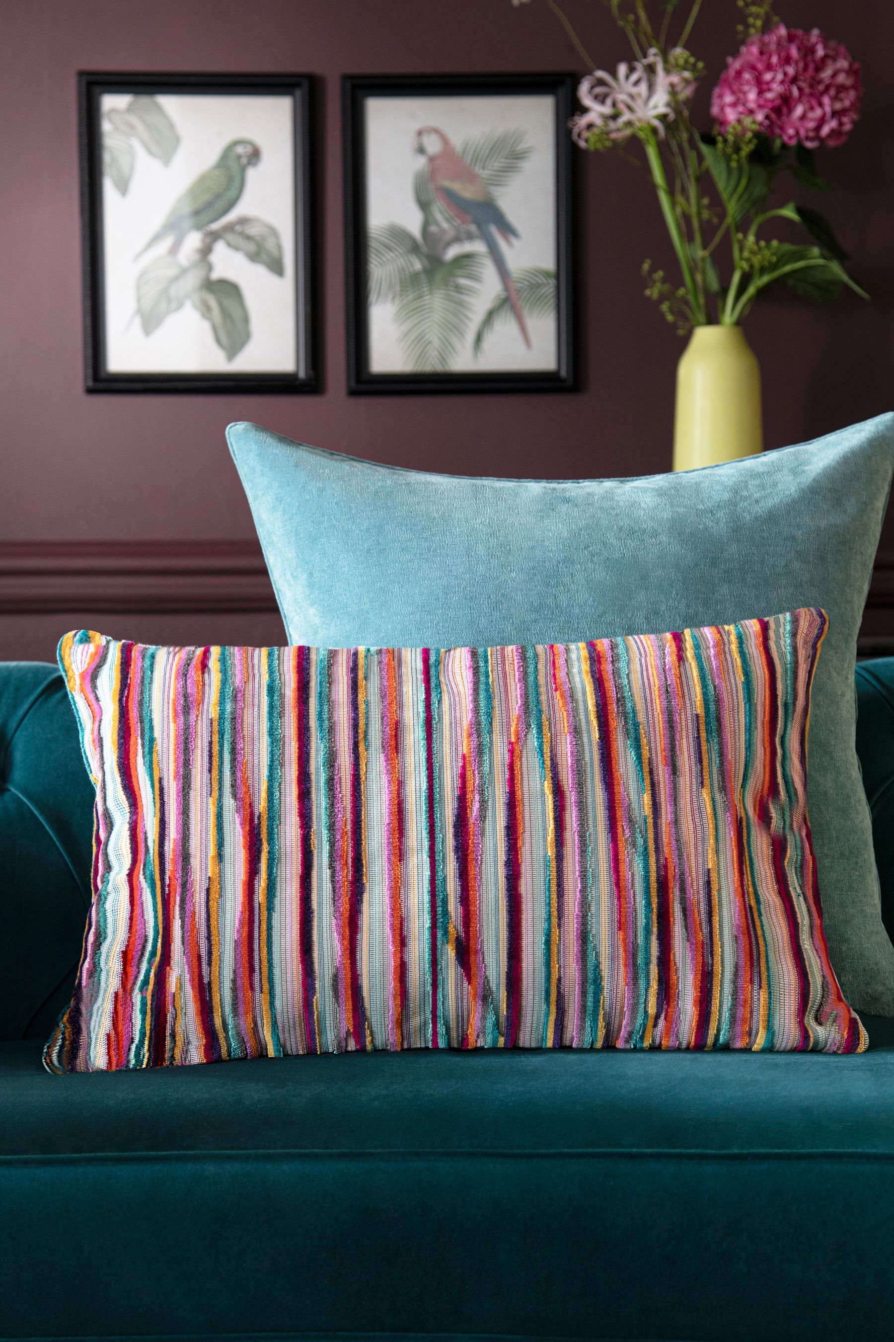 Multi coloured velvet cushions deals