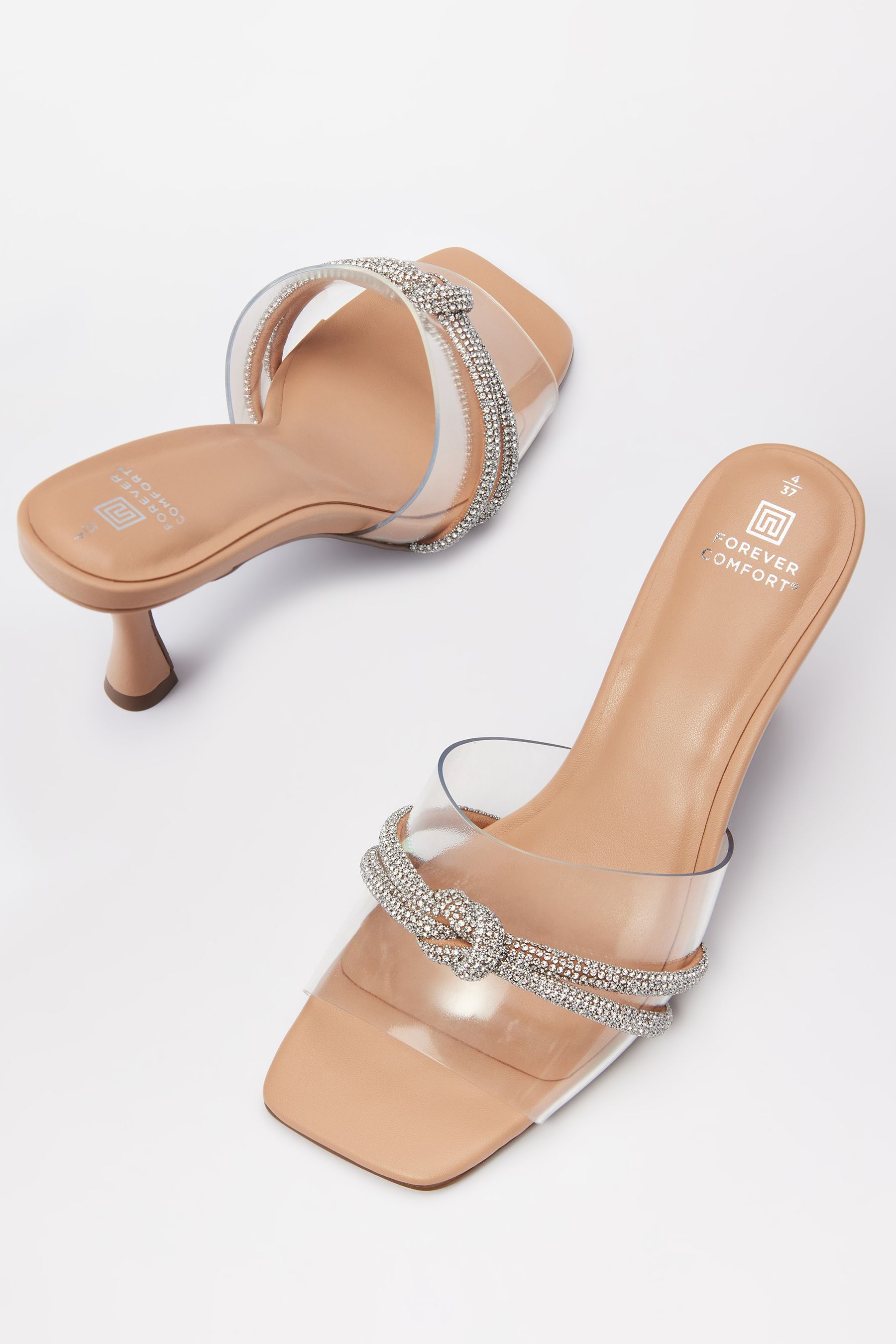 Buy Clear Forever Comfort Vinyl Sparkle Knot Mule Heel Sandals from Next Luxembourg