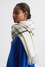 Reiss Neutral Calyn Cashmere Blend Checked Scarf - Image 2 of 4