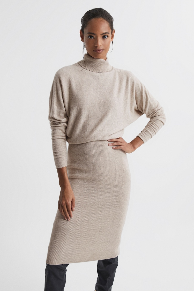 Reiss Oatmeal Fallon Wool Blend Roll Neck Dress - Image 7 of 7