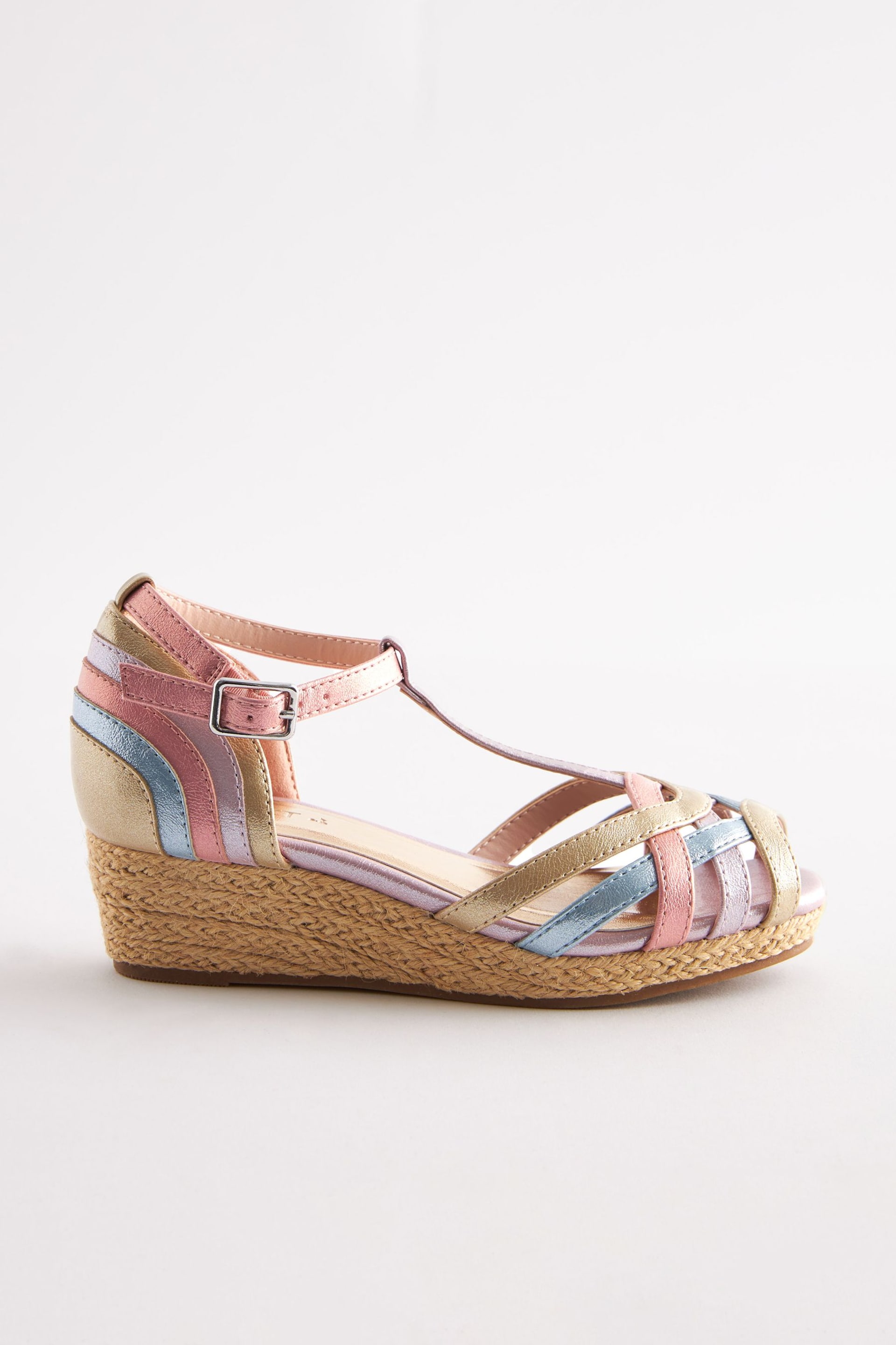 Pastel Rainbow Woven Wedge Ankle Strap Sandals - Image 2 of 5