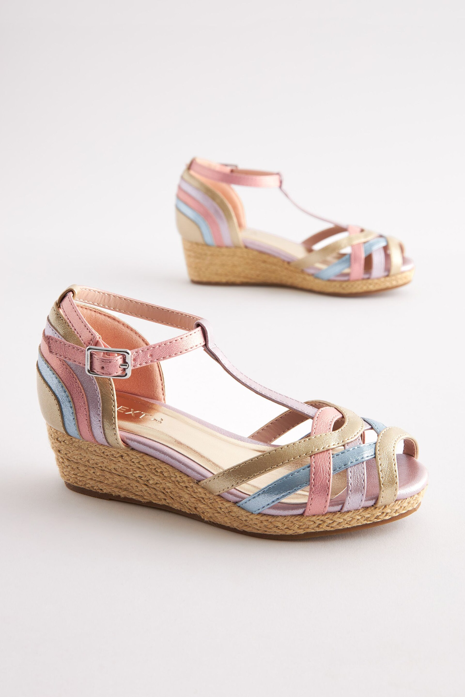 Pastel Rainbow Woven Wedge Ankle Strap Sandals - Image 3 of 5