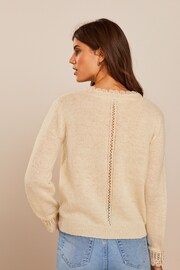 Ecru Cream Scallop Detail Lace Trim Cardigan - Image 3 of 6