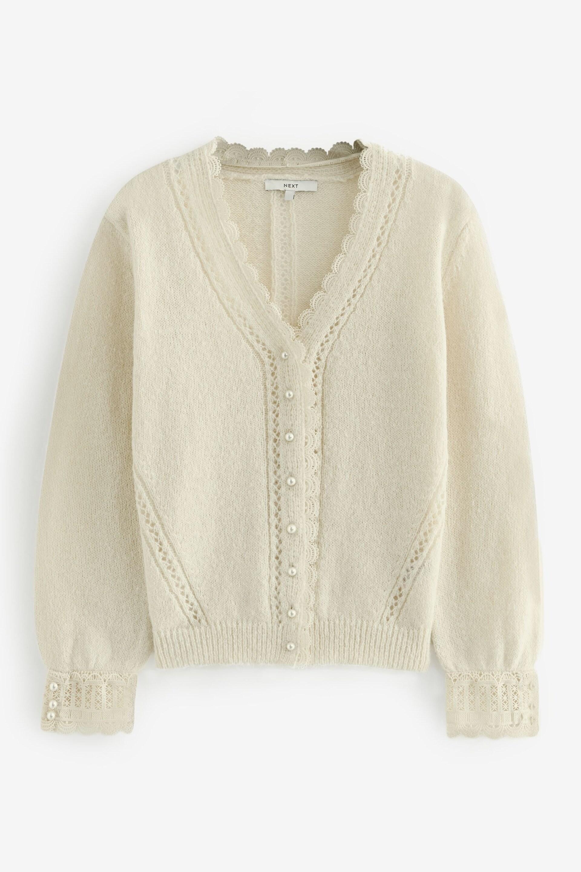 Ecru Cream Scallop Detail Lace Trim Cardigan - Image 6 of 6