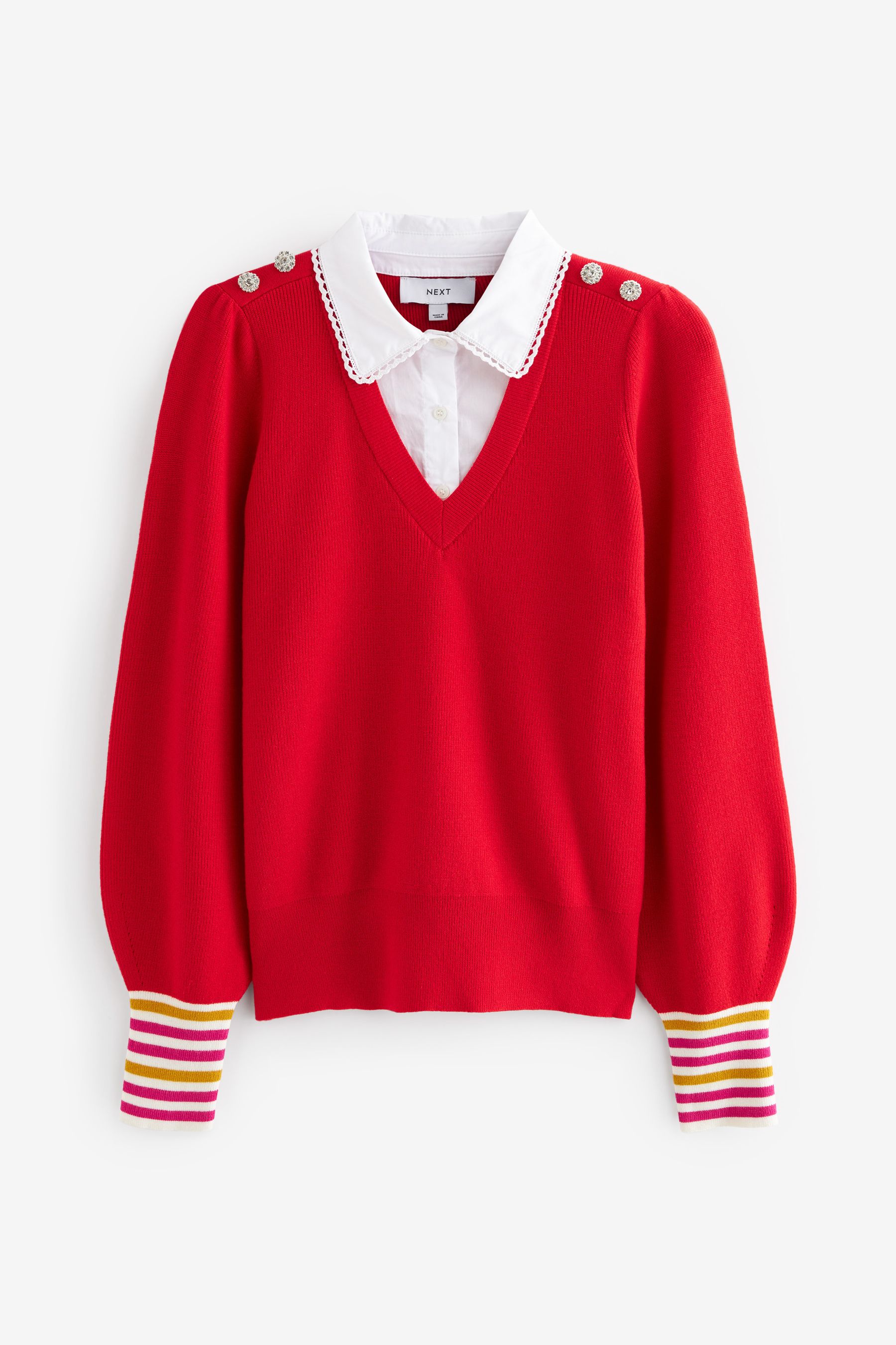 Red jumper with white collar deals