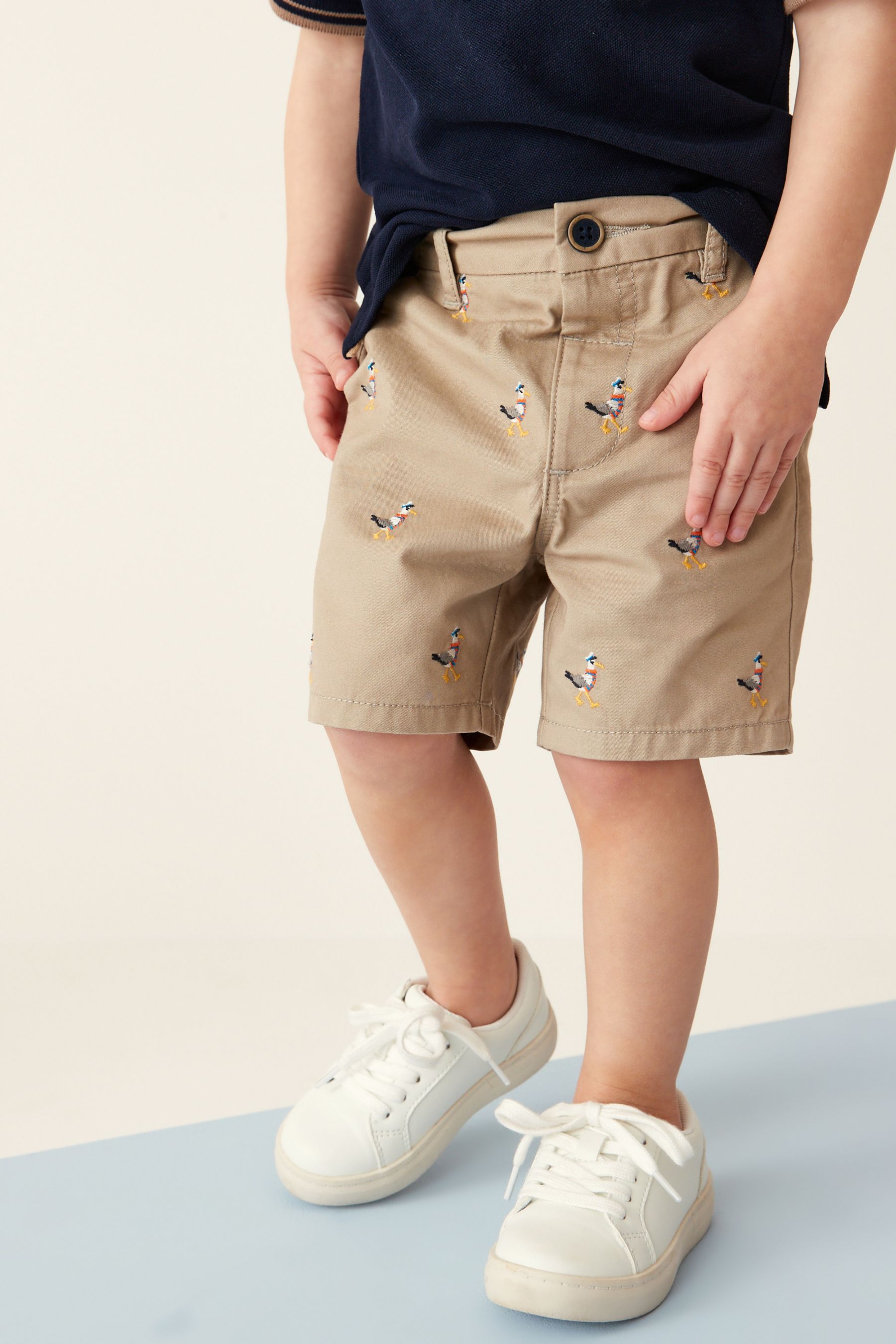 Buy Stone Seagull Embroidered Chino Shorts 3mths 7yrs from Next Luxembourg