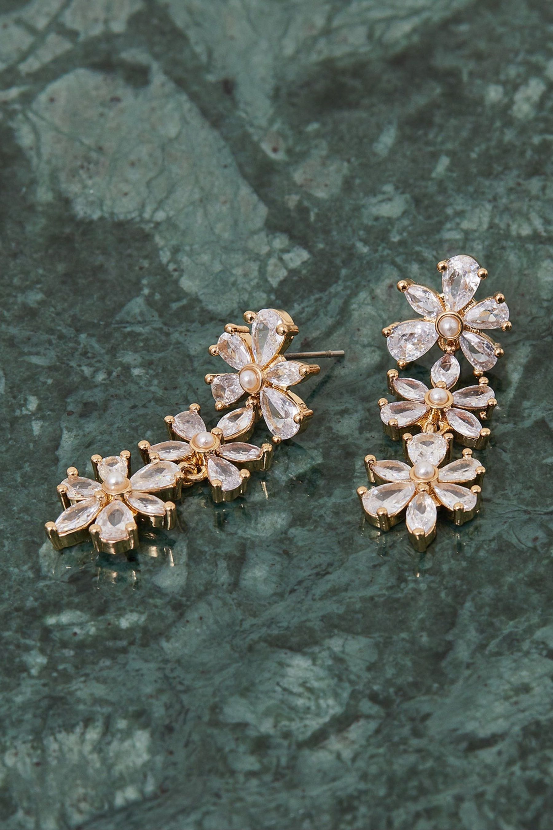 Crystal flower drop earrings hot sale