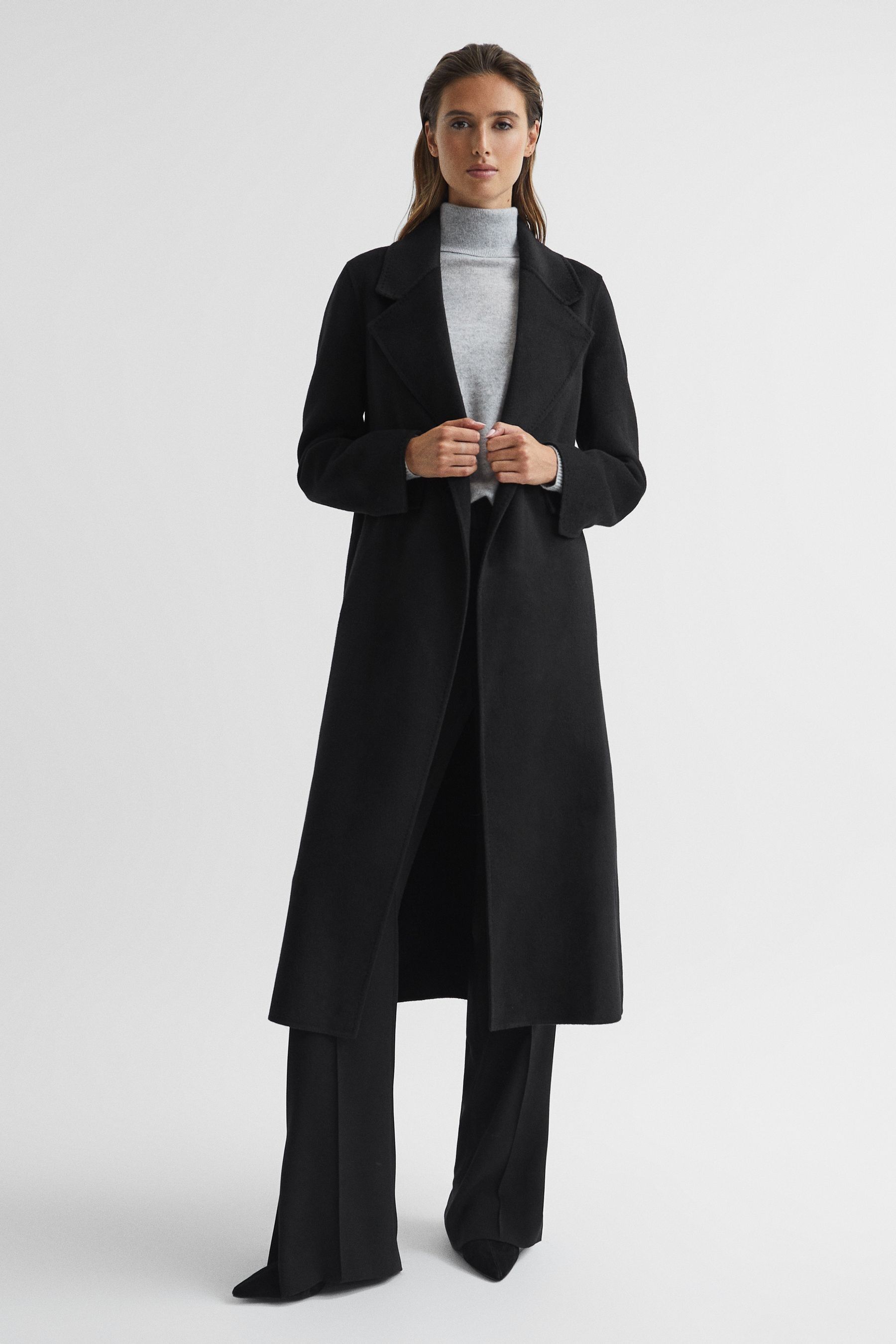 Buy Reiss Black Honor 100 Cashmere Wool Blindseam Long Coat from the Next UK online shop