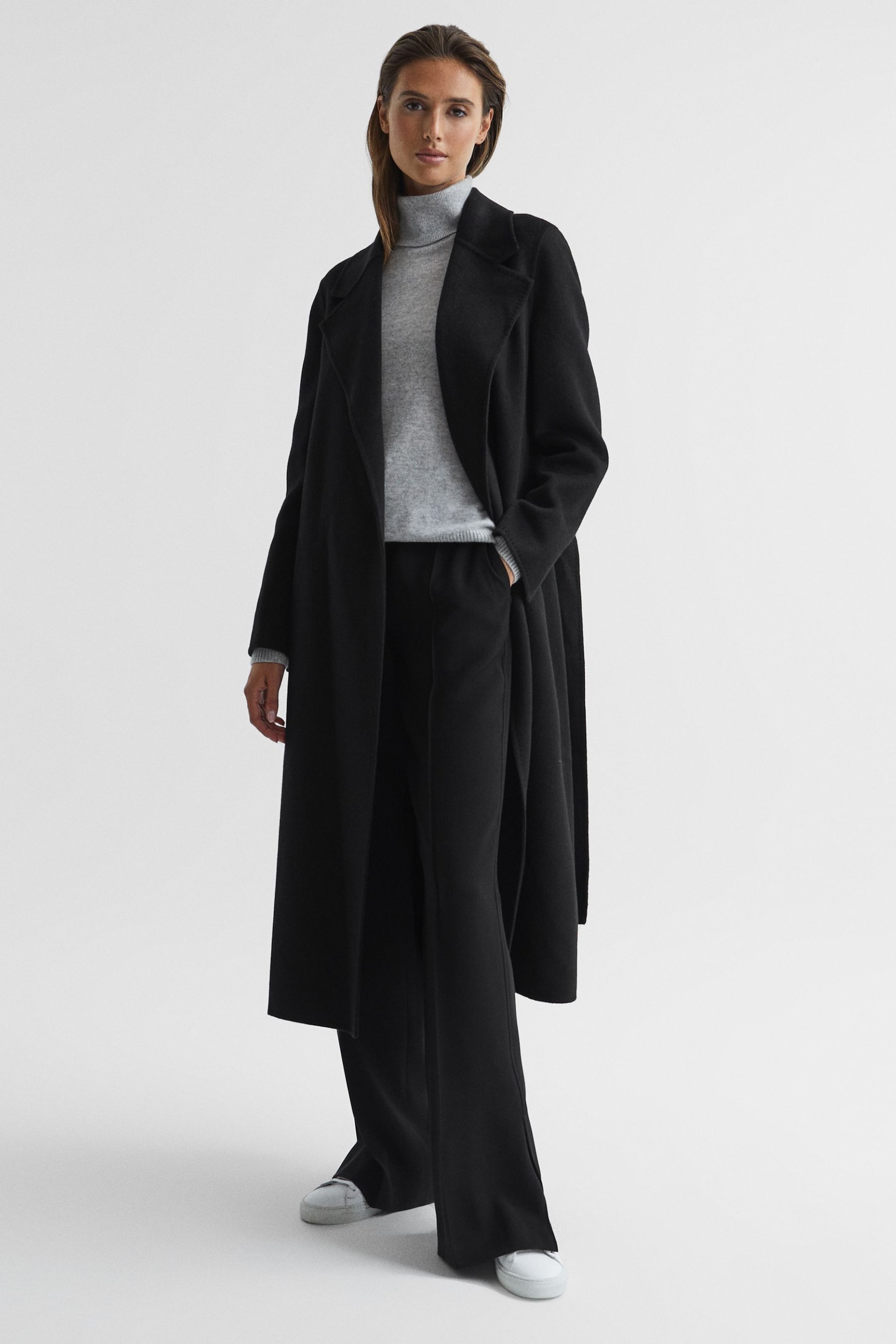 Reiss Black Honor 100% Cashmere Wool Blindseam Long Coat - Image 8 of 8