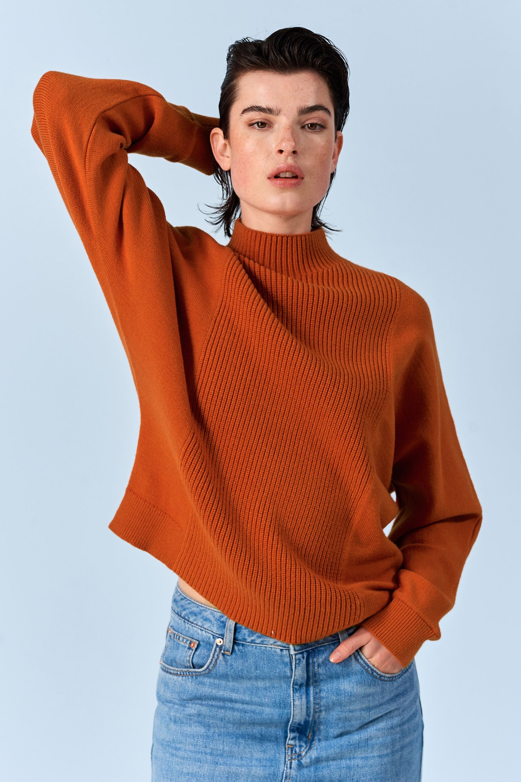 Buy Orange Stand Neck Rib Mix Jumper from Next Luxembourg