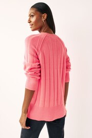 Coral Pink Ribbed Crew Neck Jumper - Image 3 of 6
