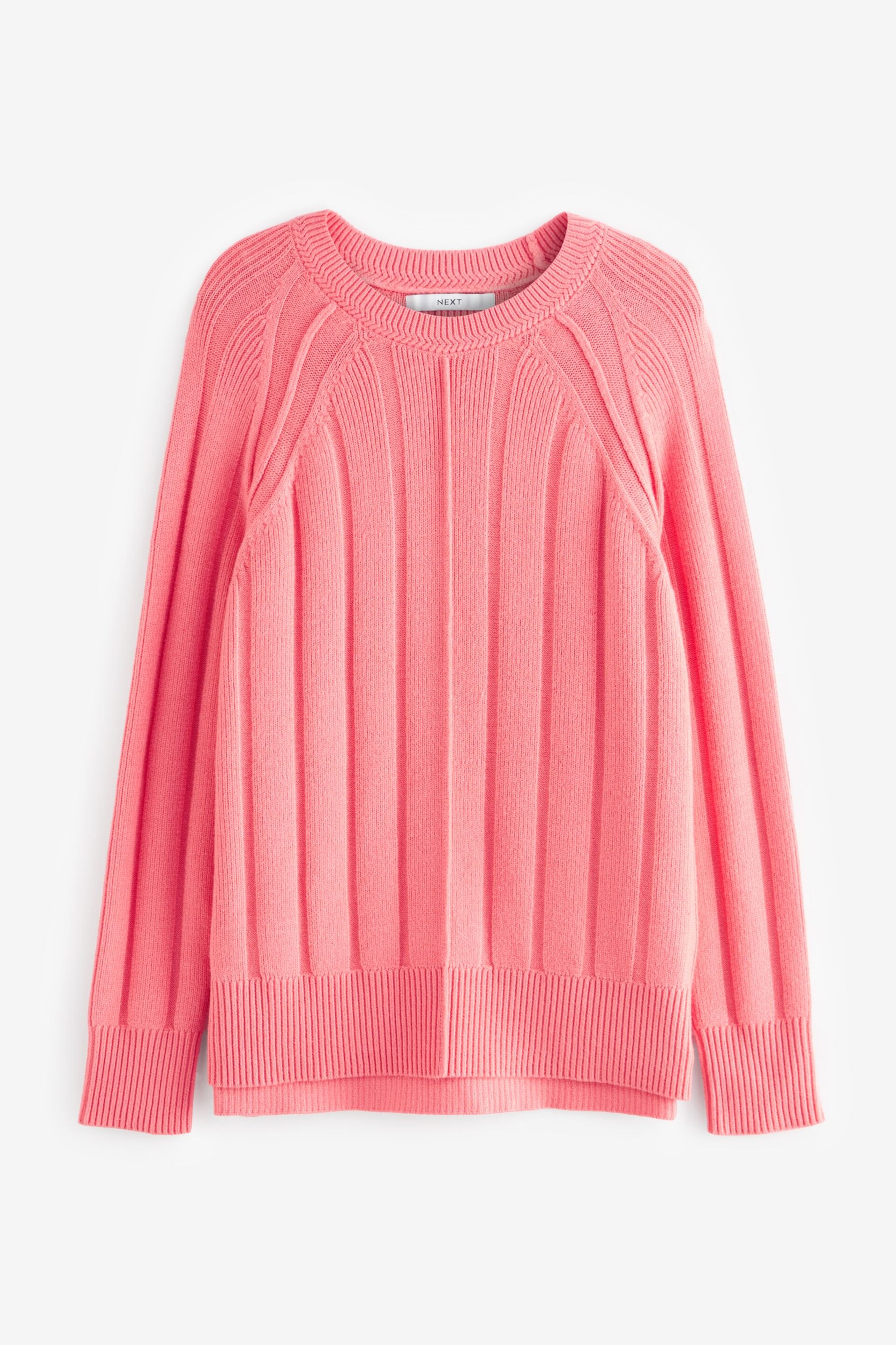 Coral Pink Ribbed Crew Neck Jumper - Image 5 of 6