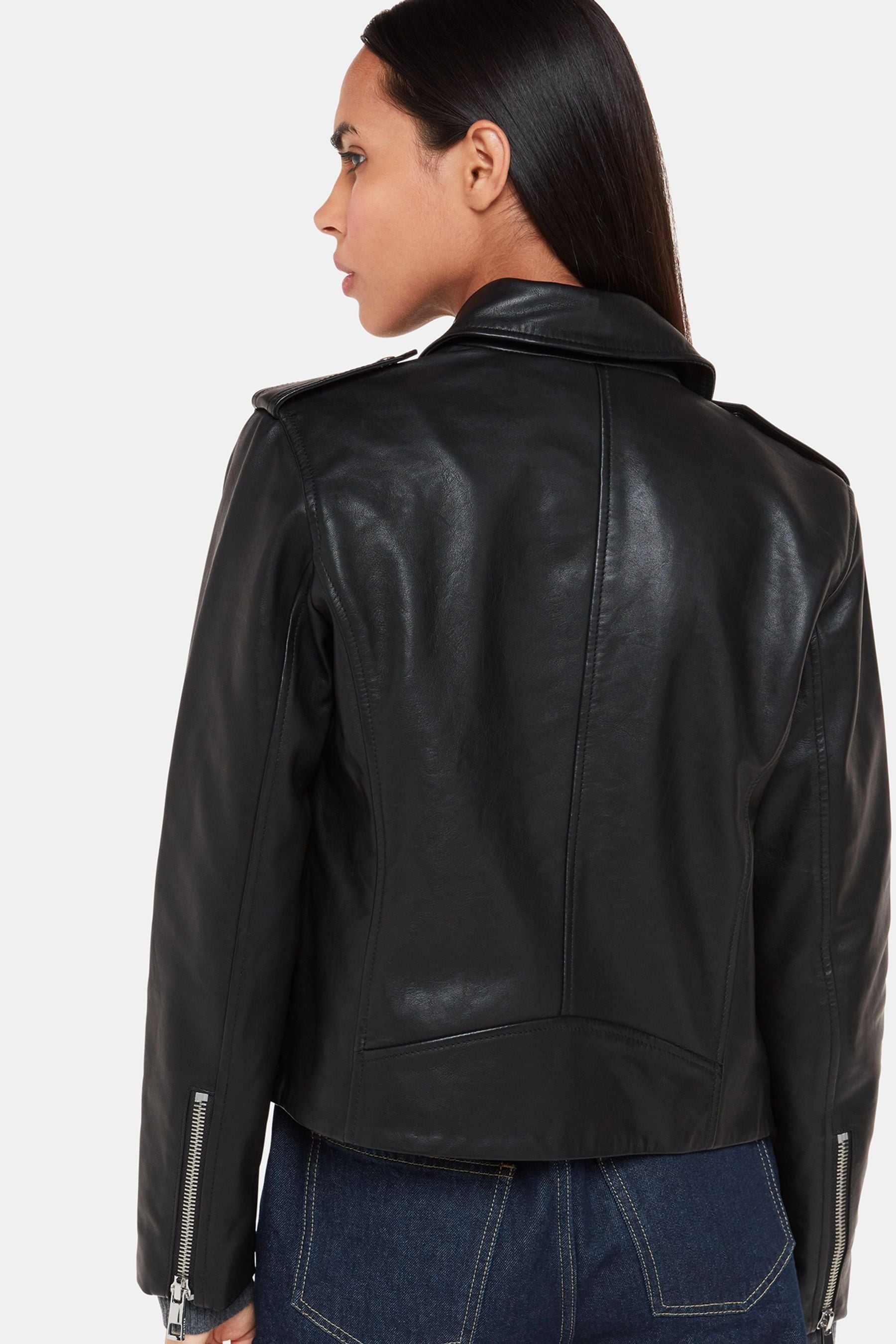 Whistles Black Pocket Leather Agnes Jacket