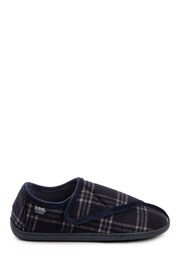 Totes Navy Check Isotoner Mens Velour Closed Back Slipper With Velcro Opening - Image 2 of 5