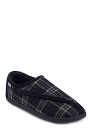 Totes Navy Check Isotoner Mens Velour Closed Back Slipper With Velcro Opening - Image 3 of 5