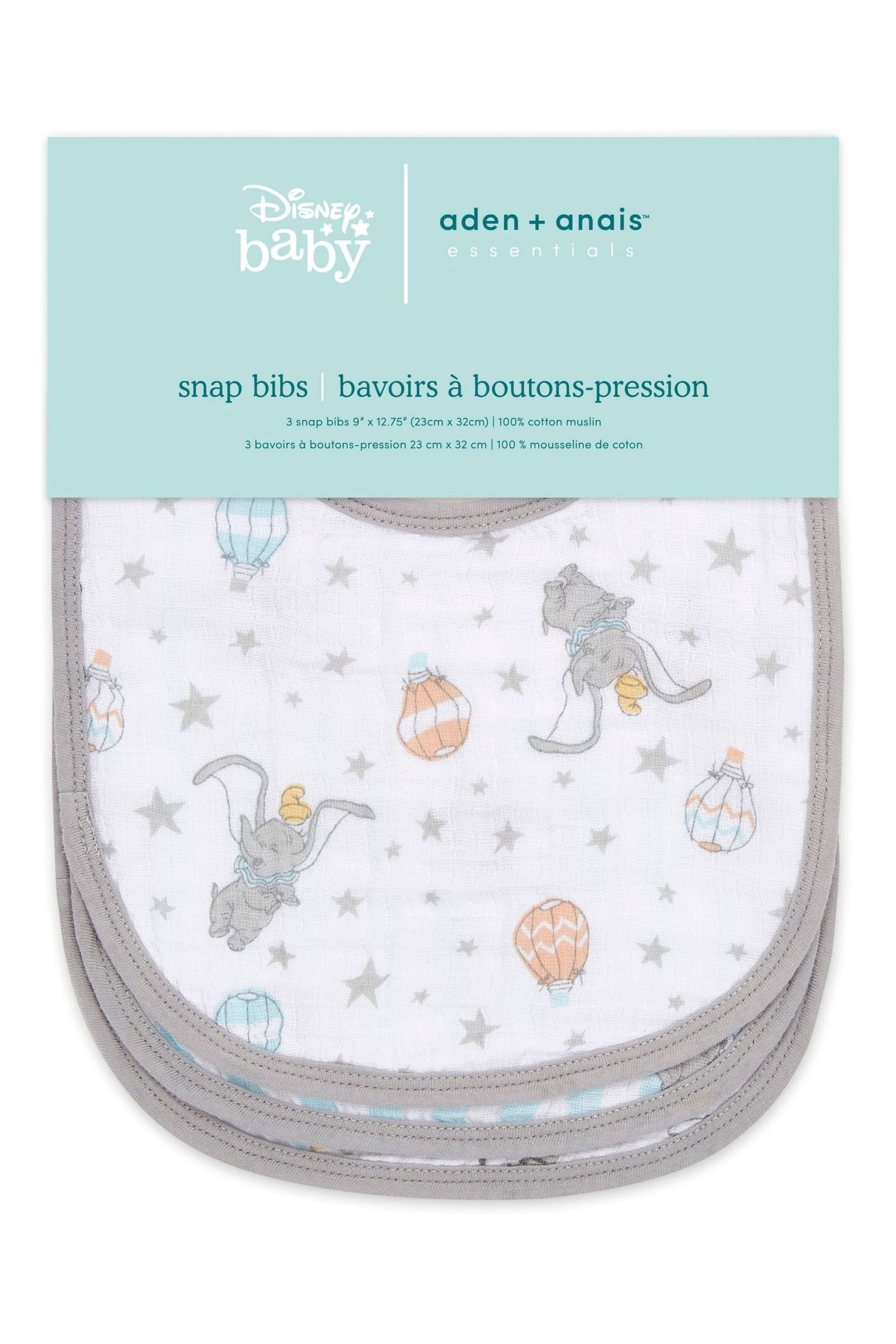 aden + anais essentials Muslin Snap Bib 3 Pack Disney Baby Dumbo - Image 2 of 3