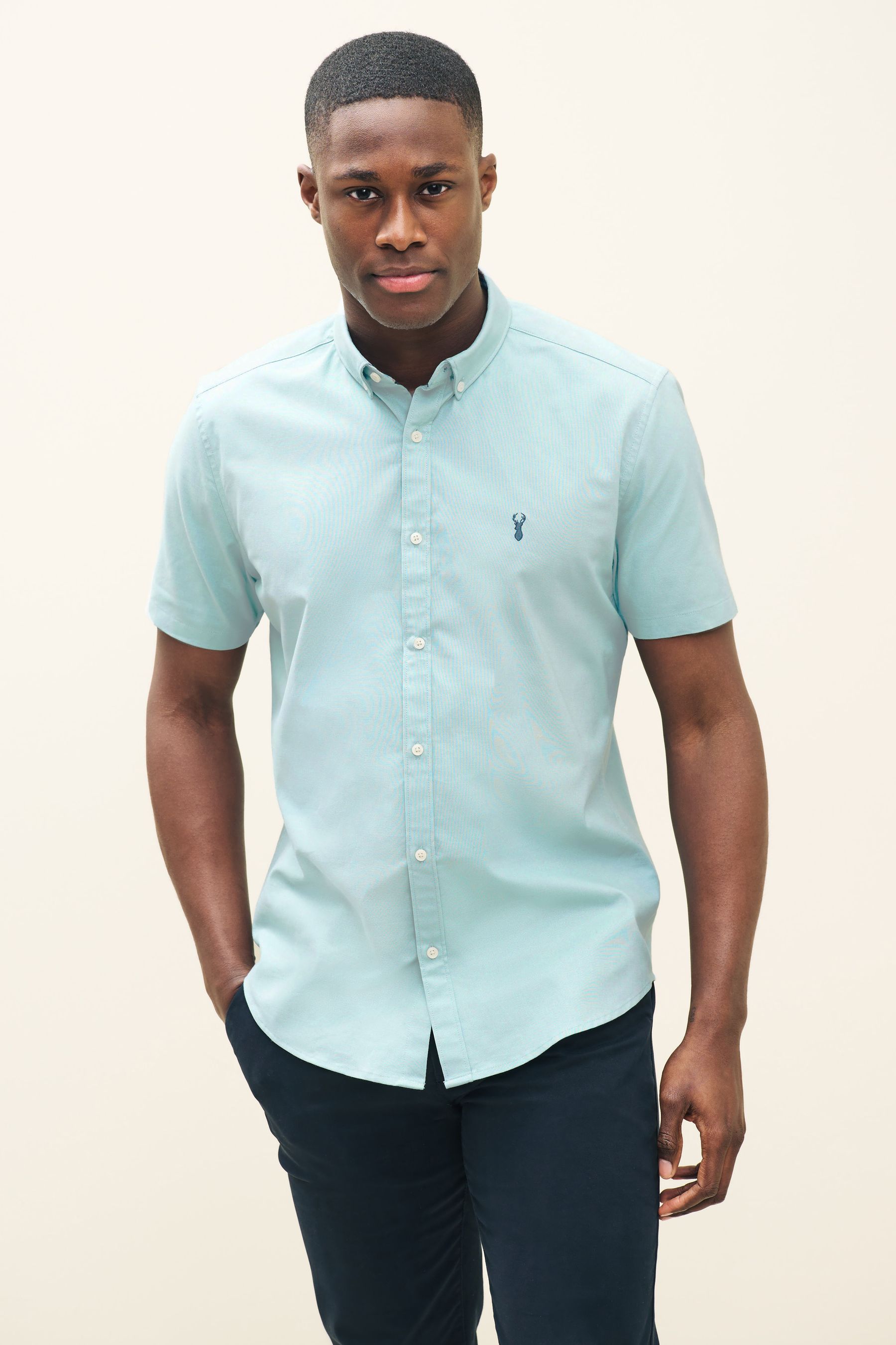 Buy Ice Blue Short Sleeve Stretch Oxford Shirt from Next Luxembourg