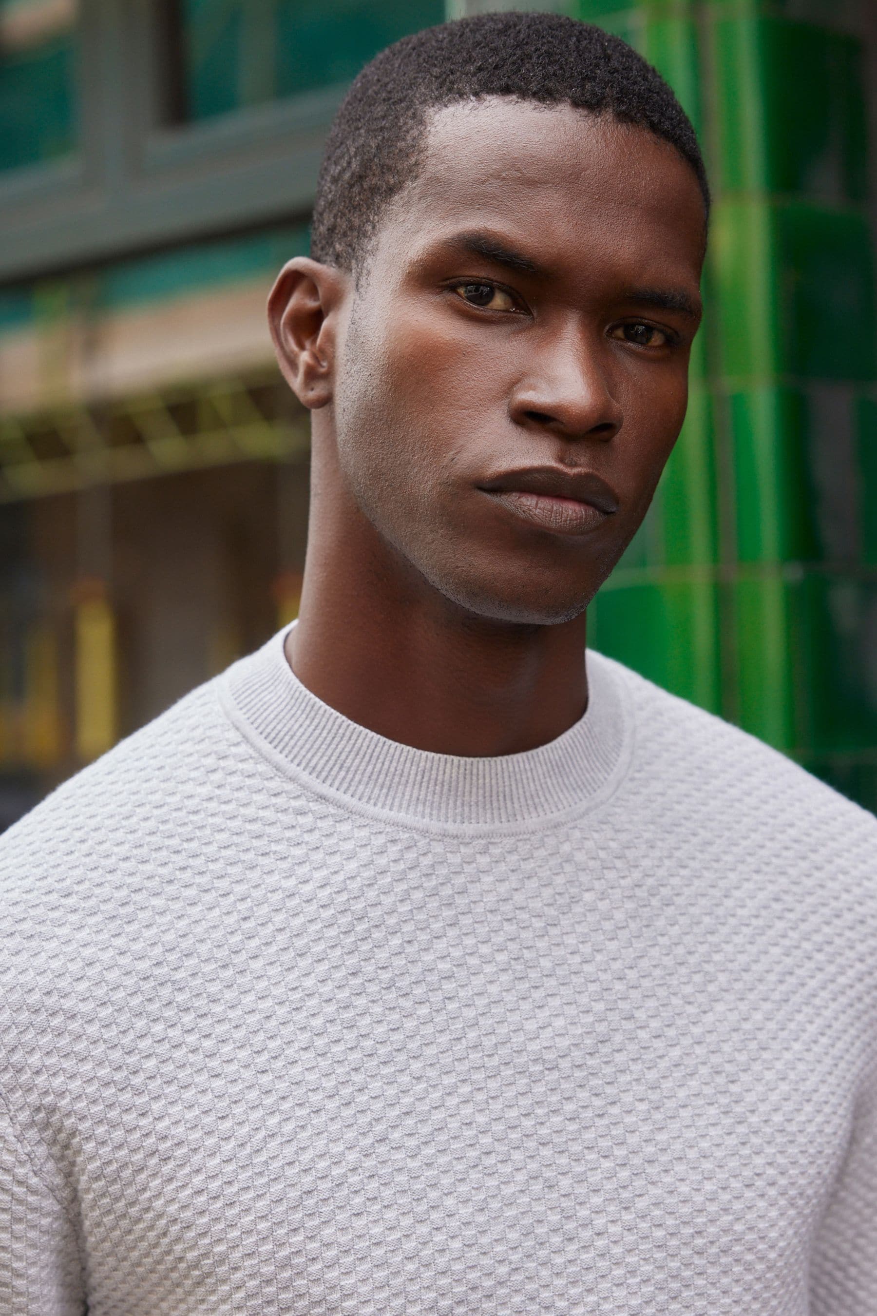 Buy Grey Regular Knitted Textured High Crew Jumper from Next Luxembourg
