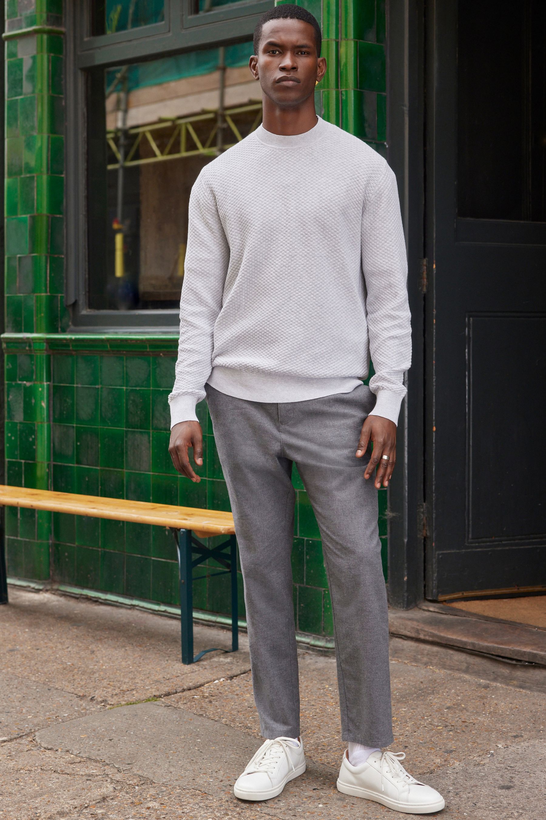 Buy Grey Regular Knitted Textured High Crew Jumper from Next Luxembourg