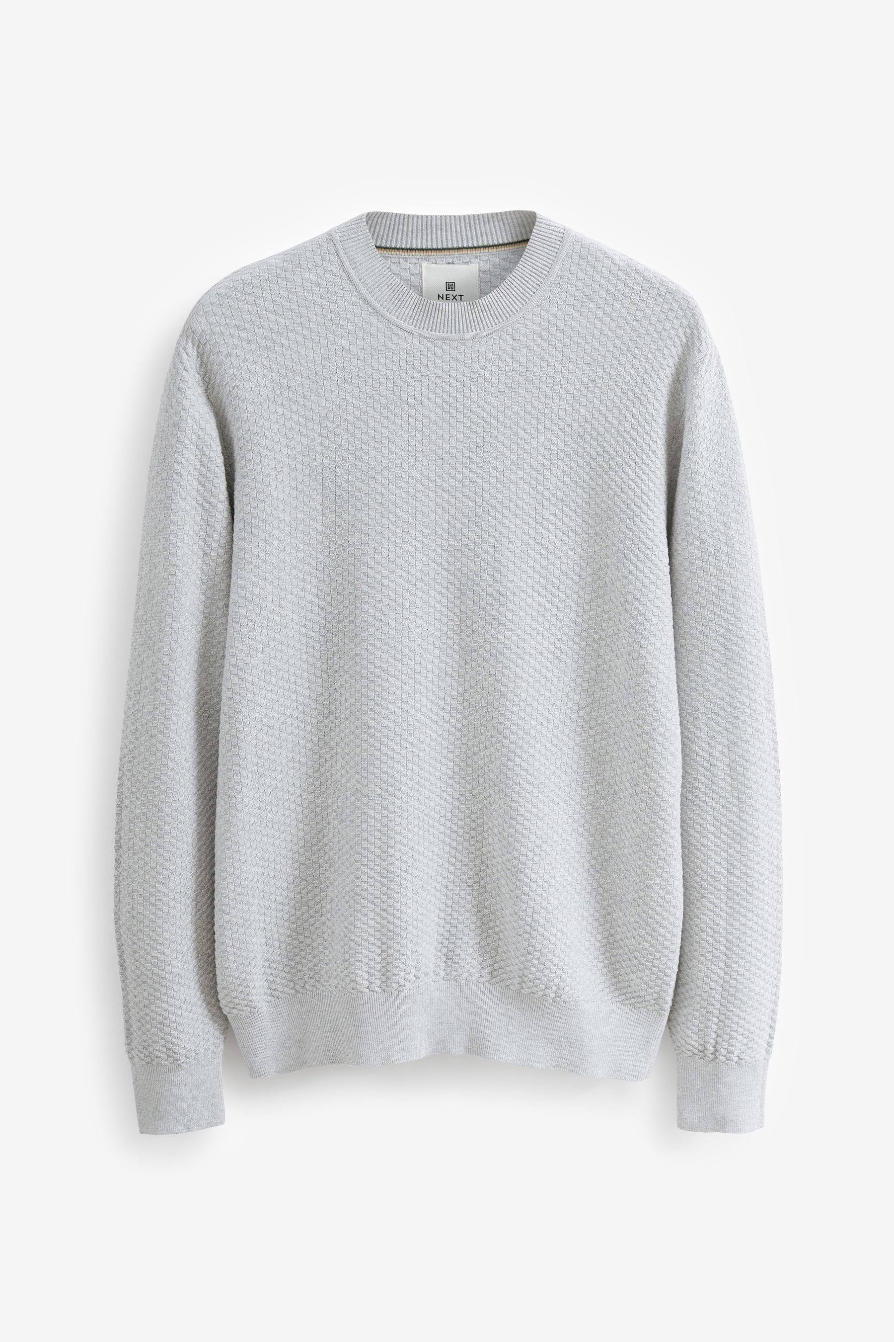 Buy Grey Regular Knitted Textured High Crew Jumper from Next Luxembourg