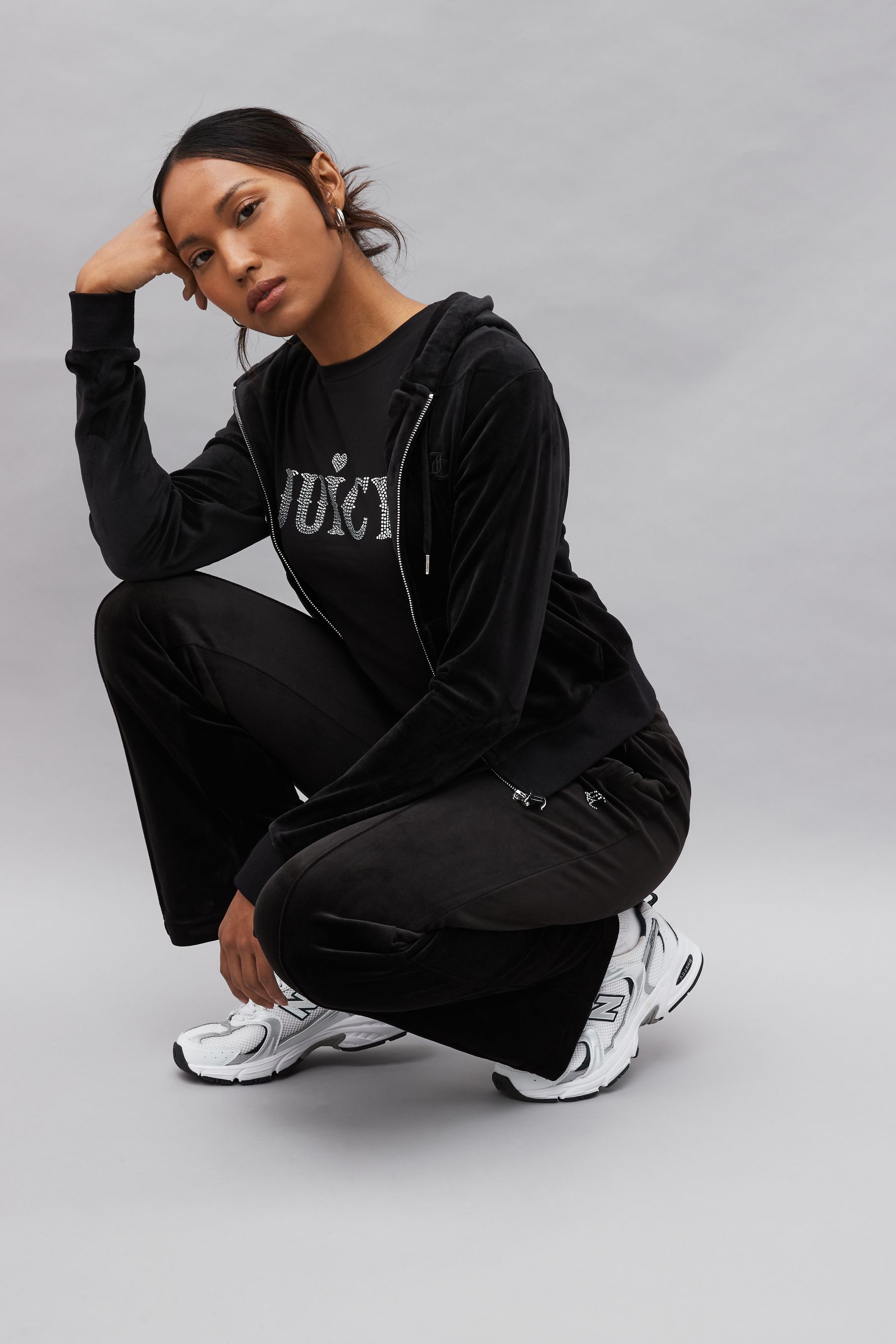 Buy Juicy Couture Womens Velour Straight Leg Black Joggers With Crystal Embellishment from Next Luxembourg