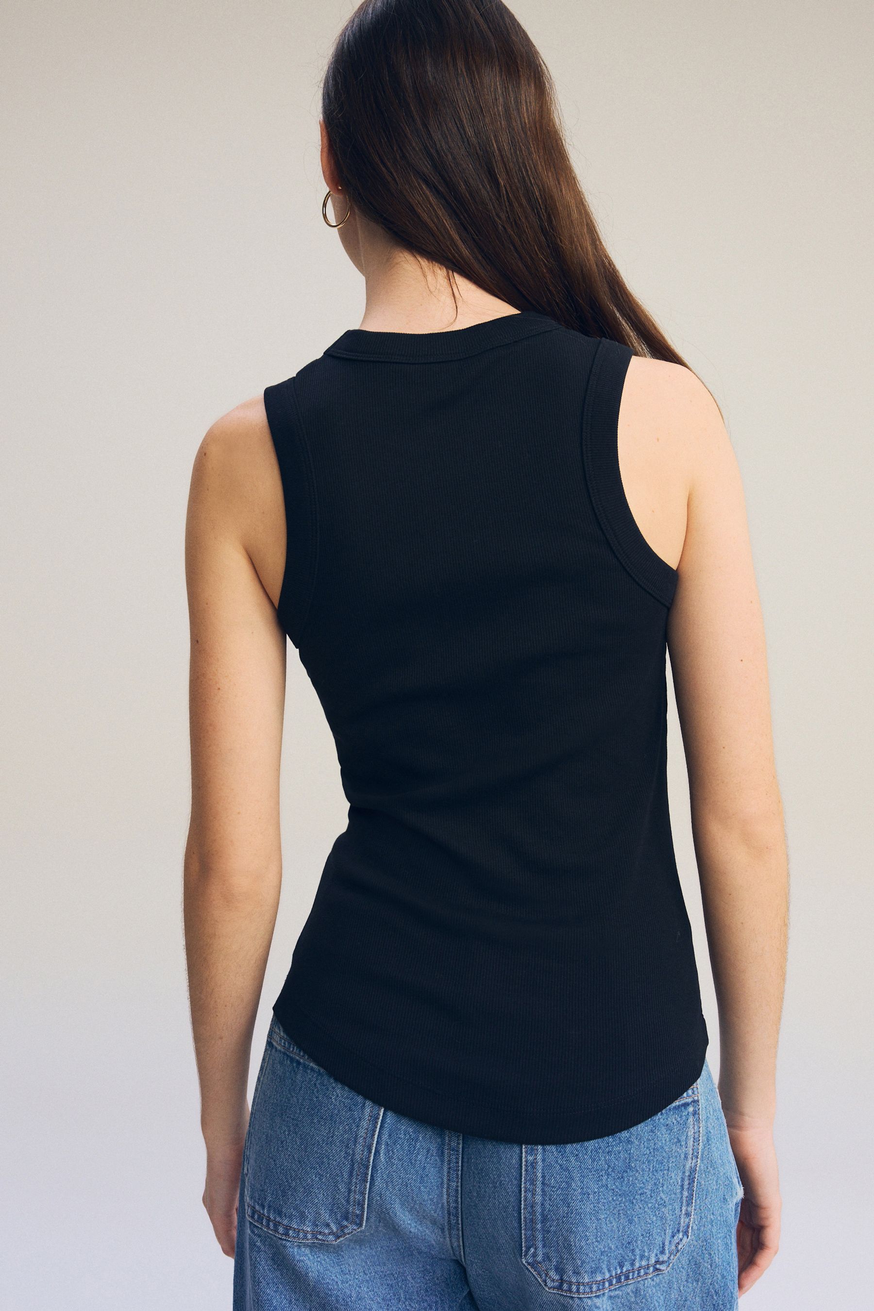 Black Ribbed Racer Tank Vest Sleeveless Top