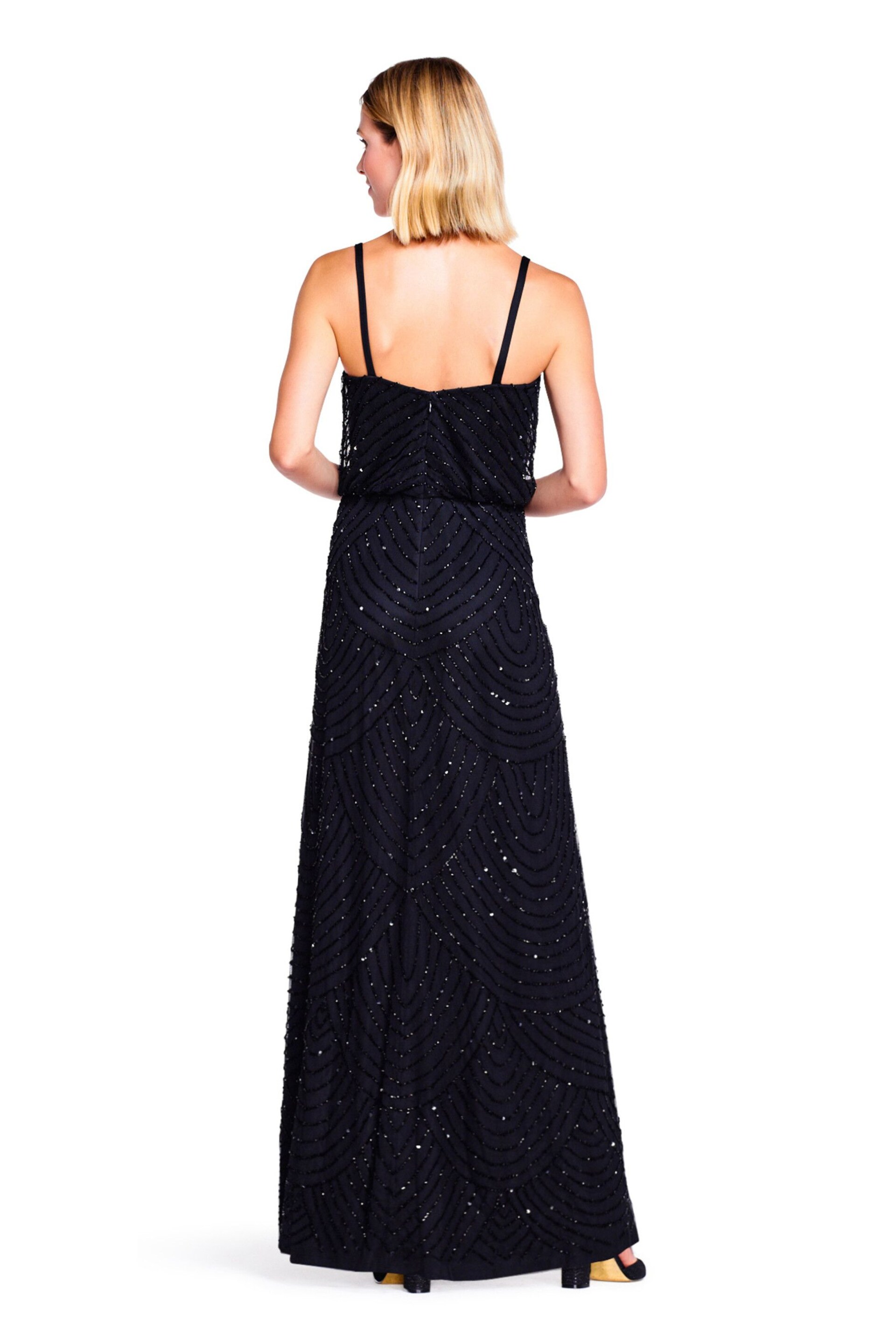 Adrianna Papell Black Blouson Beaded Dress - Image 2 of 5