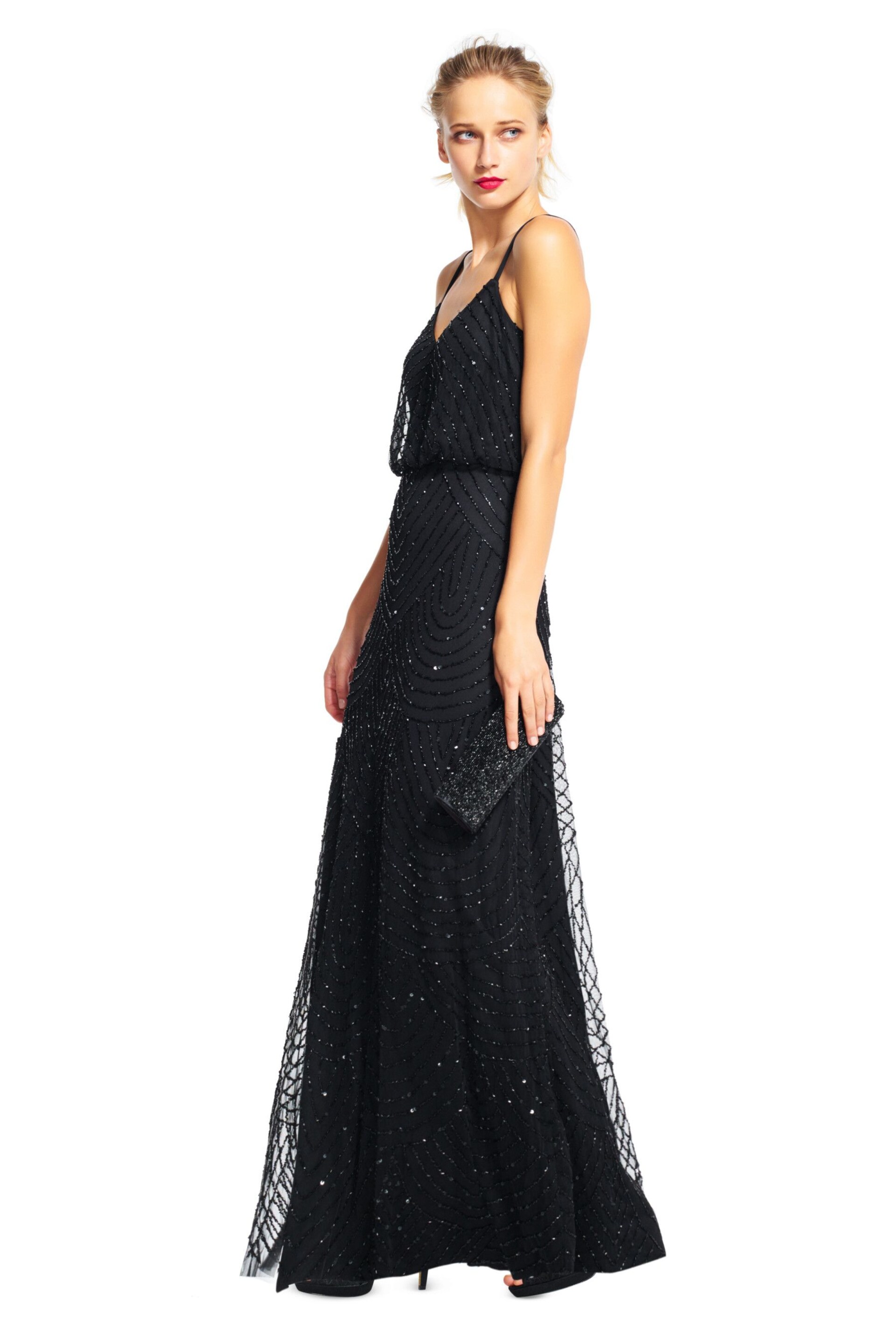 Adrianna Papell Black Blouson Beaded Dress - Image 3 of 5