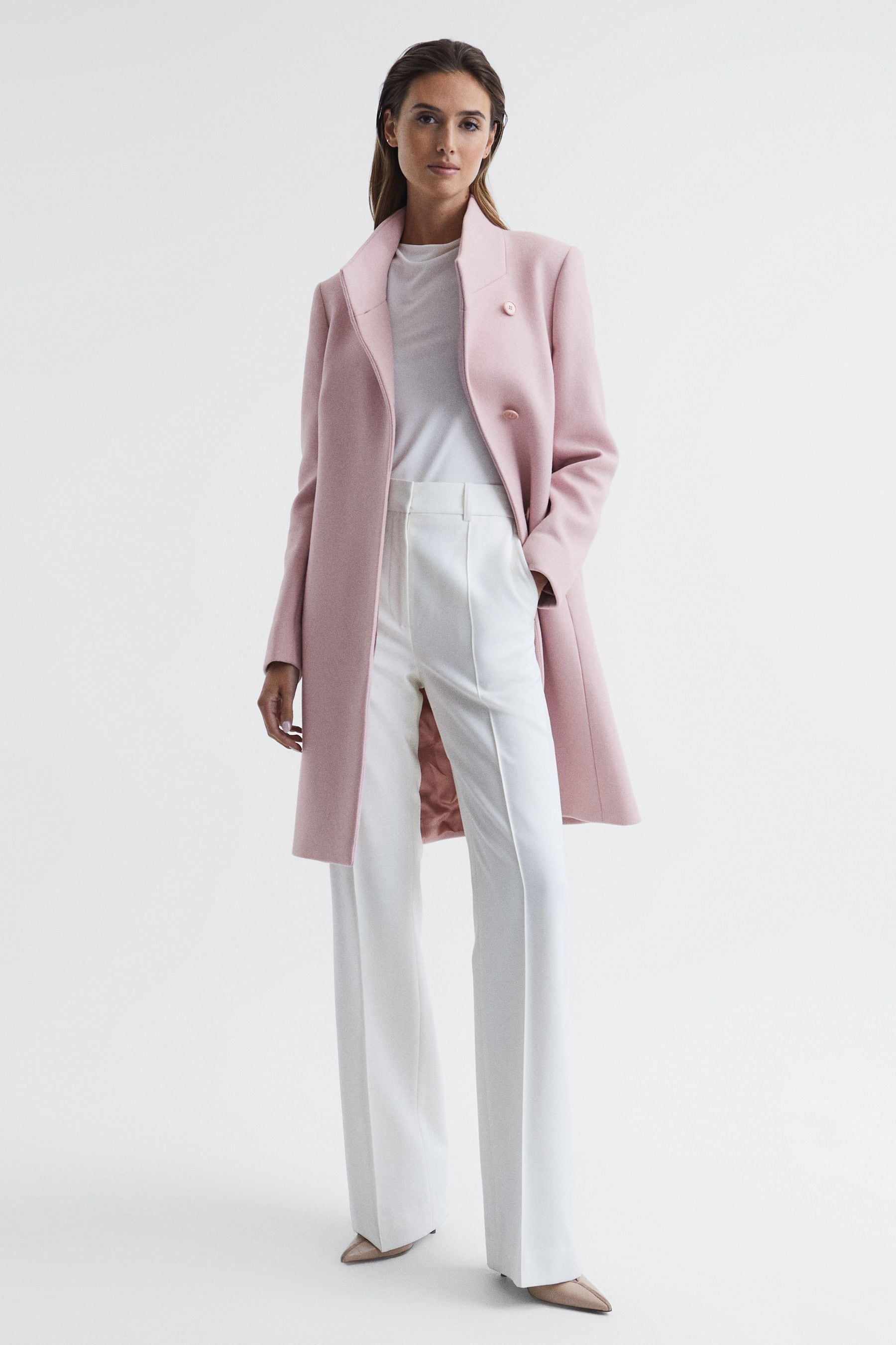 Pale pink wool coat outlet