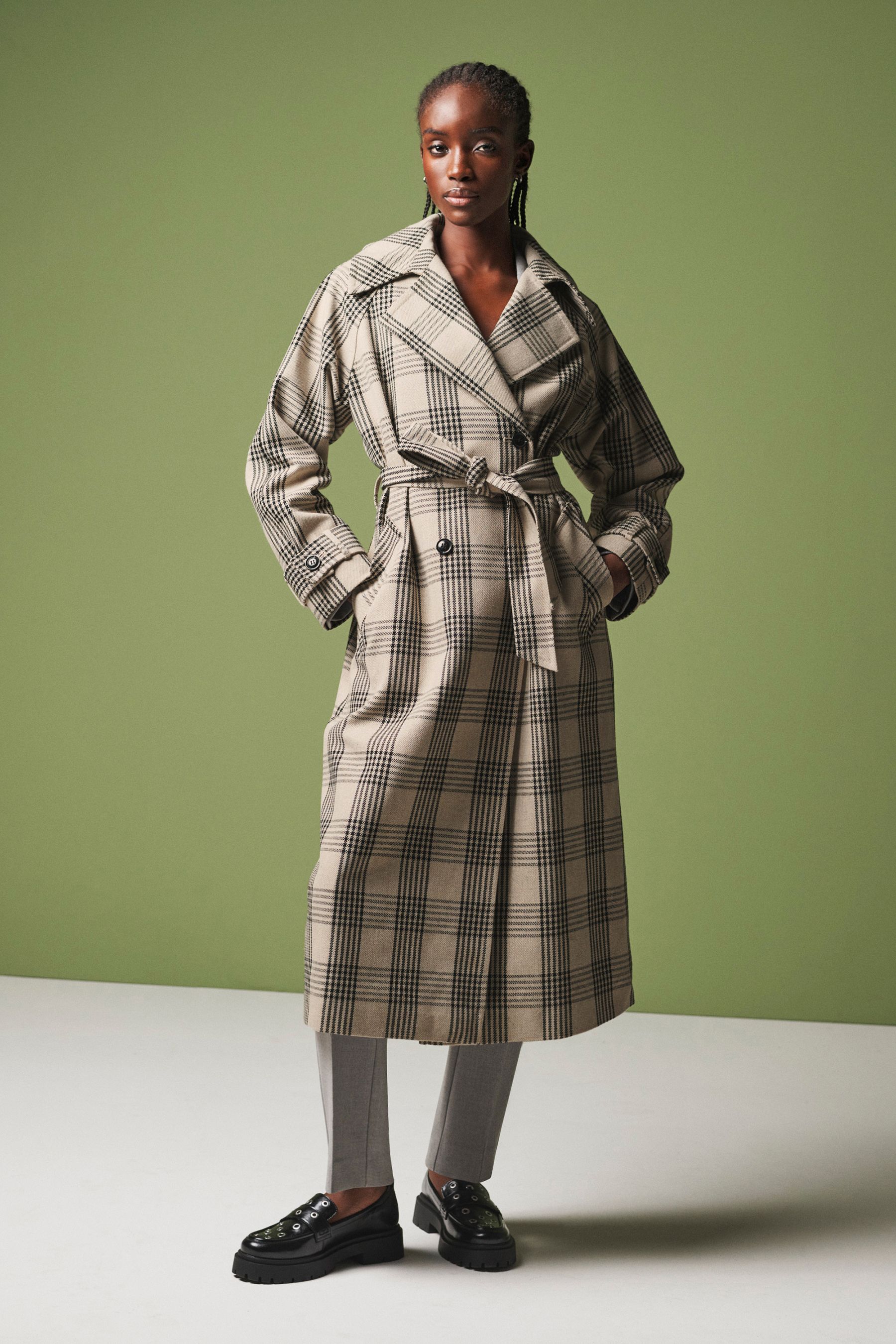 Buy Monochrome Check Double Breasted Trench Coat from Next Luxembourg