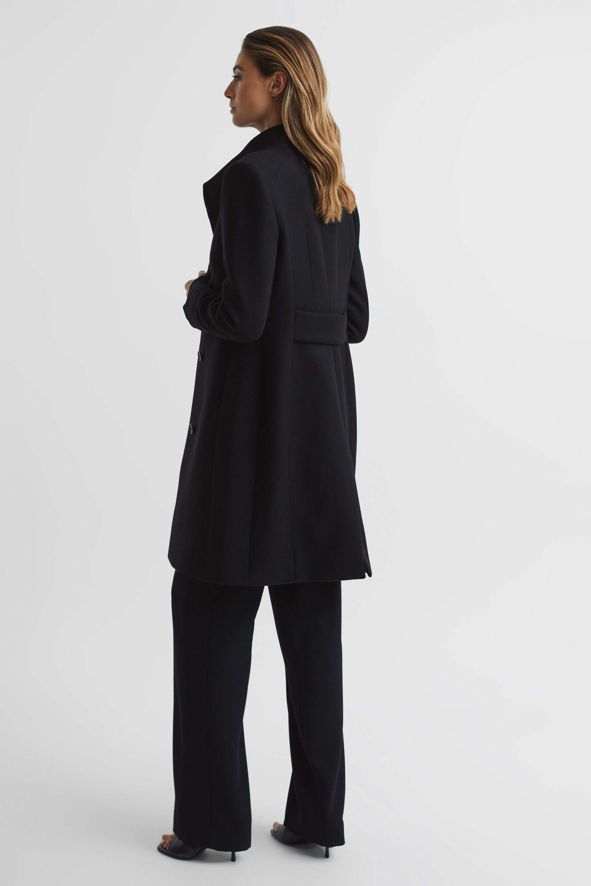 Reiss Black Mia Petite Wool Blend Mid-Length Coat - Image 5 of 7