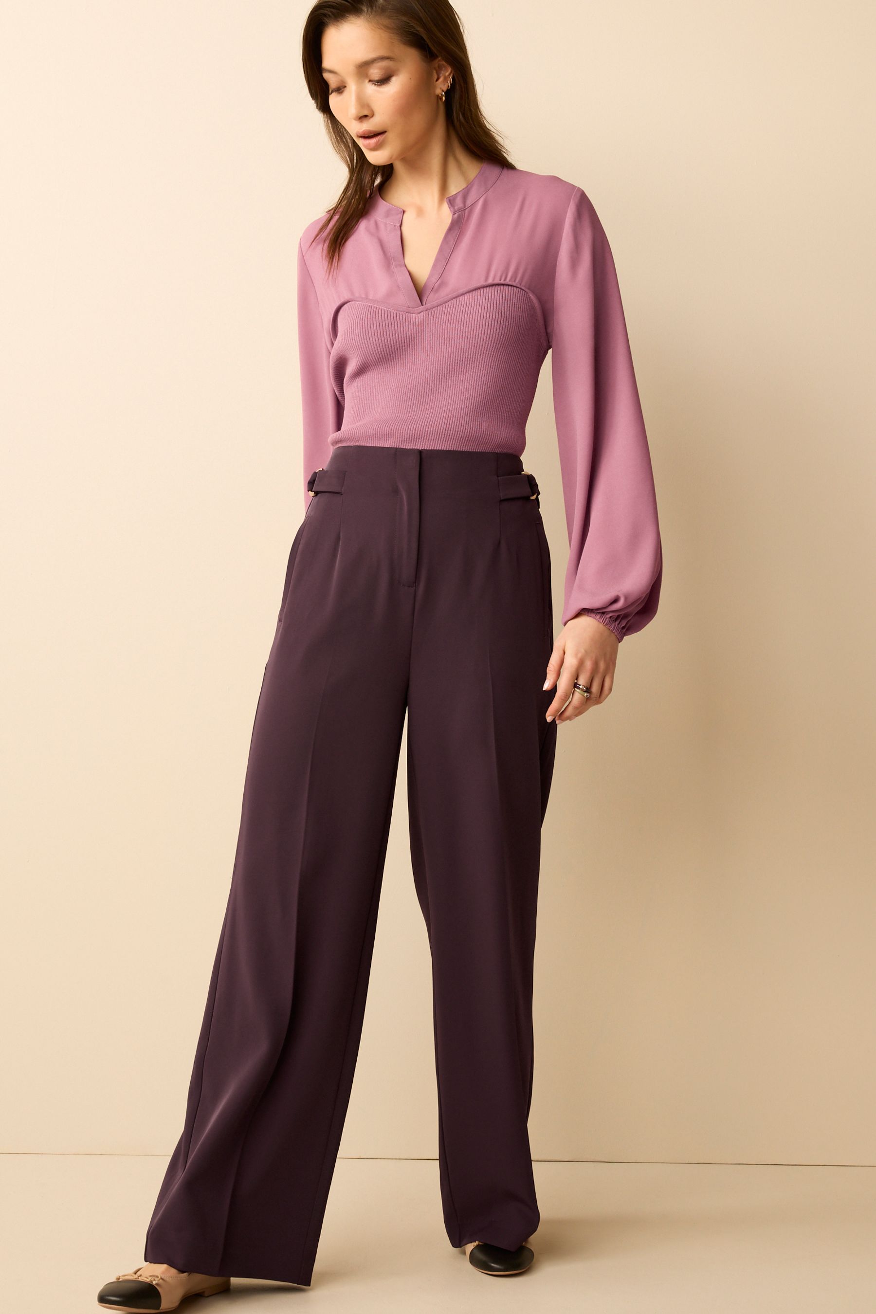 Buy Purple Tailored High Waist Wide Leg Trousers from Next Luxembourg
