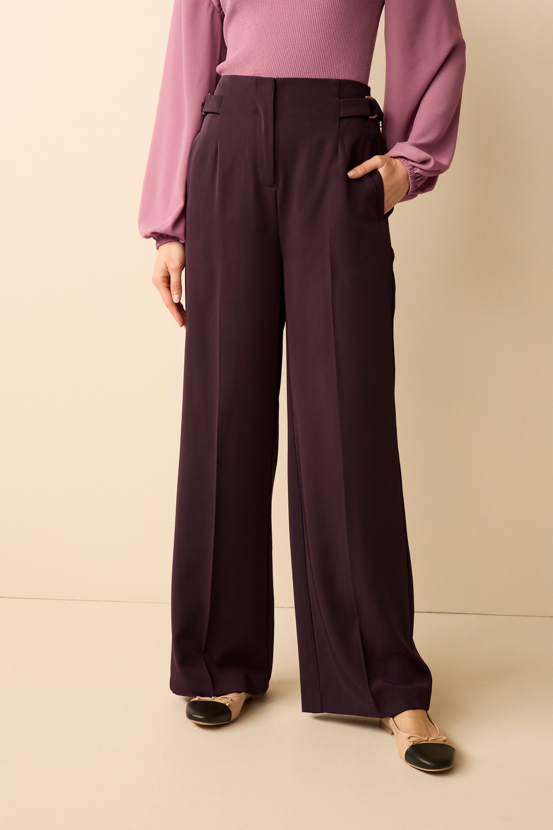 Buy Purple Tailored High Waist Wide Leg Trousers from Next Luxembourg