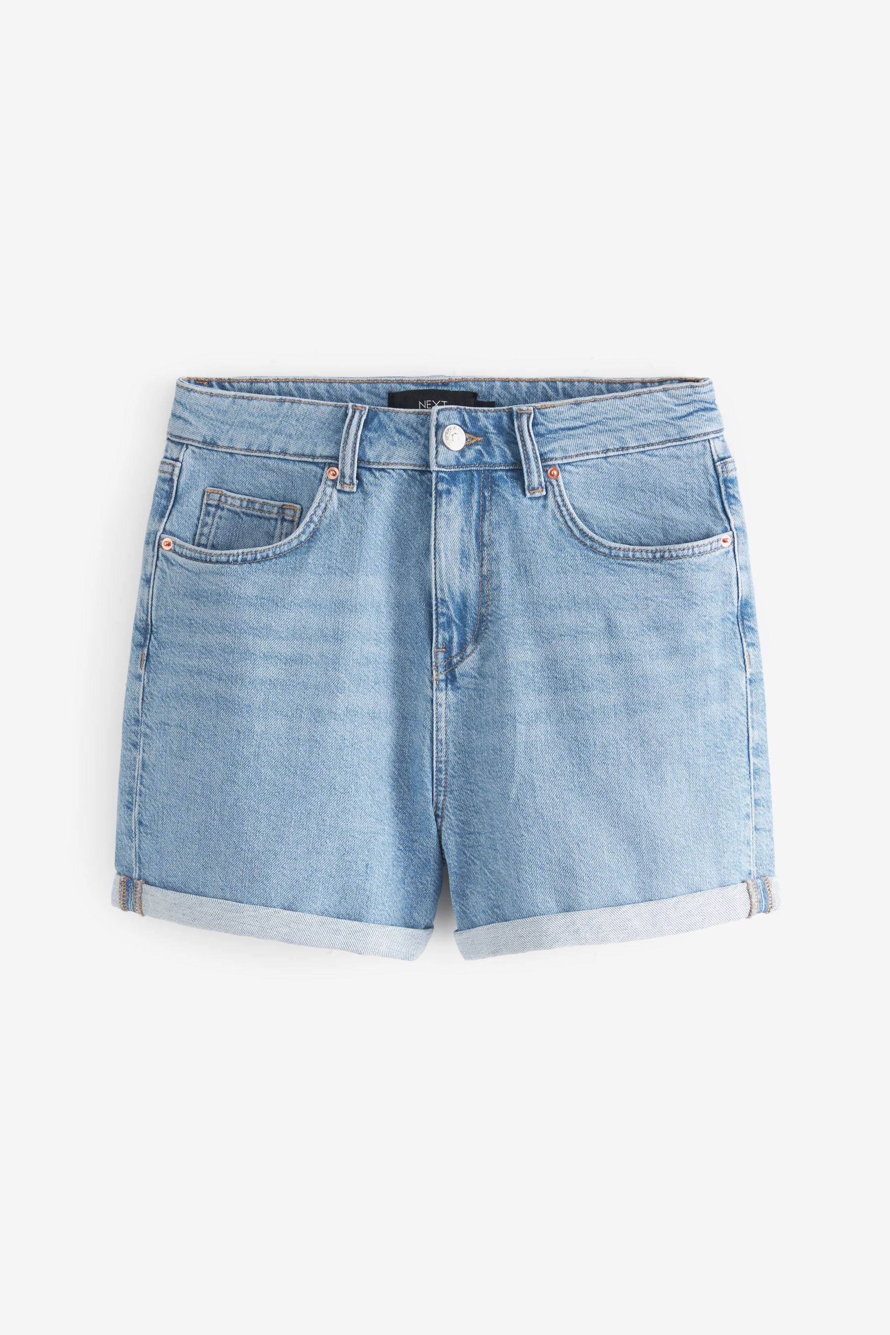 Mid Blue Mom Comfort Stretch Denim Shorts