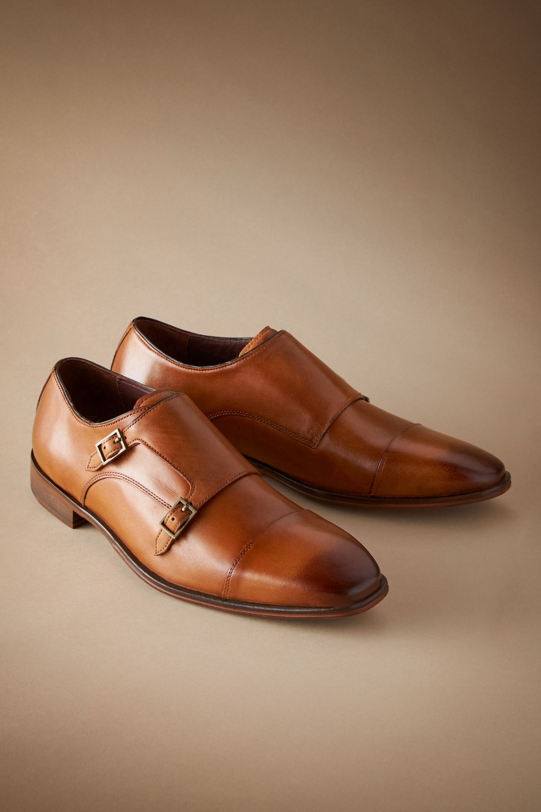 Buy Tan Brown Signature Italian Leather Double Monk Shoes from Next Austria