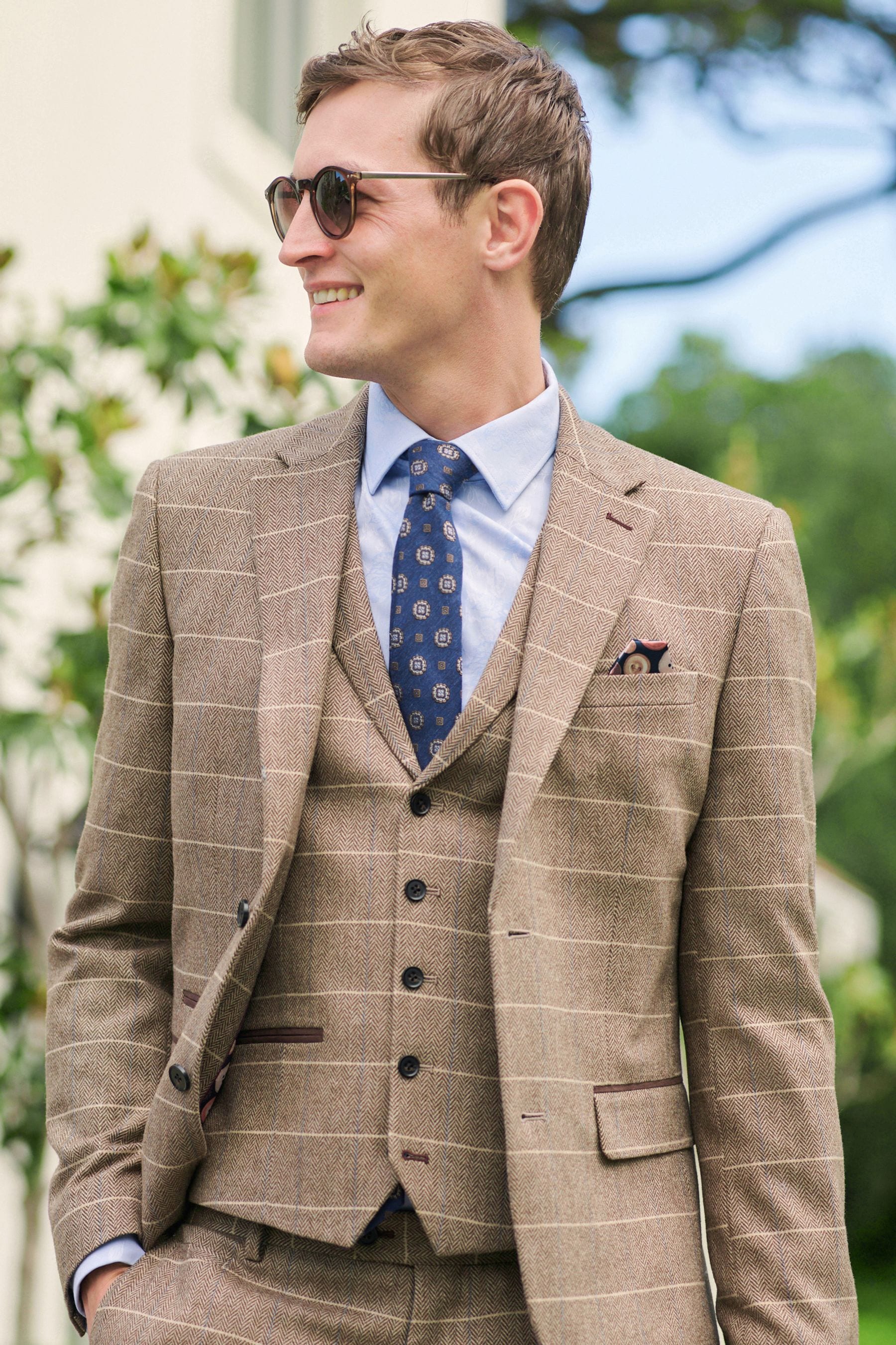 Buy Neutral Skinny Wool Blend Check Suit Jacket from Next Luxembourg