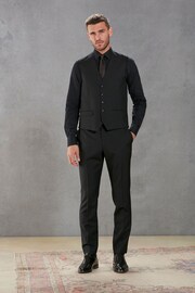 Black Slim Fit Signature Empire Mills British Fabric Herringbone Suit Waistcoat - Image 2 of 9