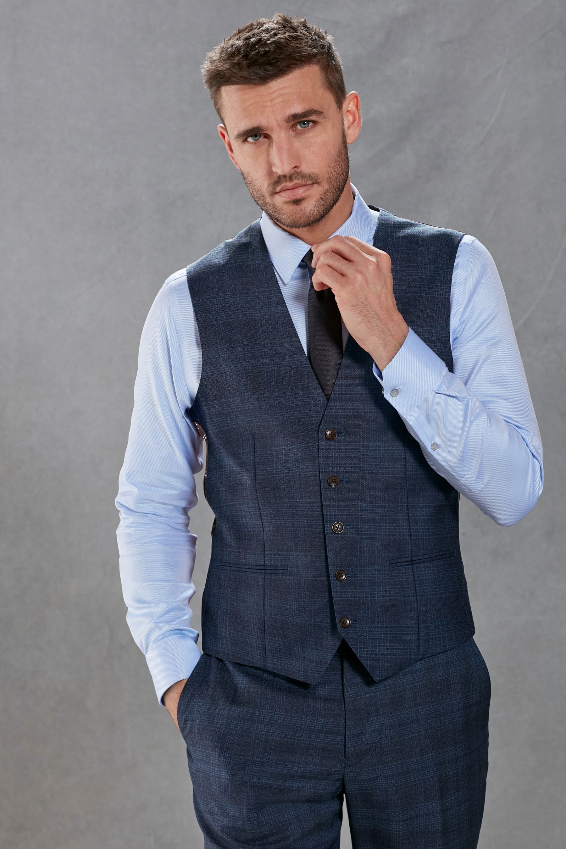 Buy Bright Blue Tailored Signature Marzotto Italian Fabric Check Suit Waistcoat from Next Luxembourg