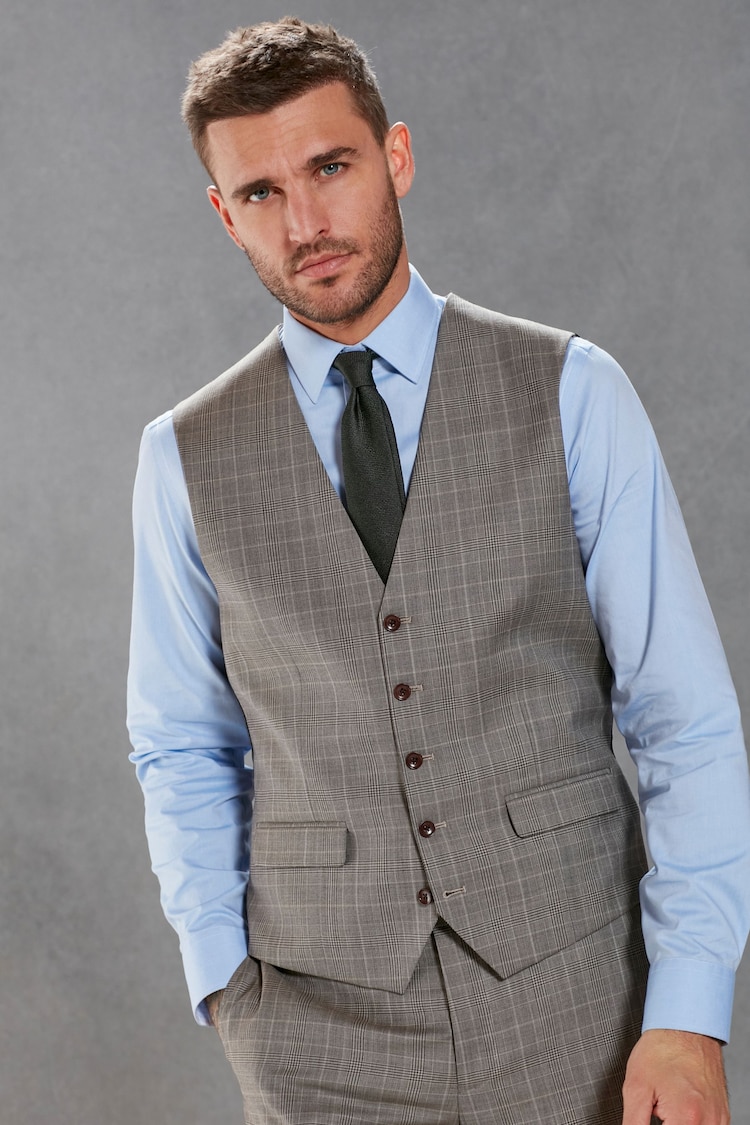 Neutral Signature British Fabric Check Regular Fit Suit Waistcoat - Image 1 of 11