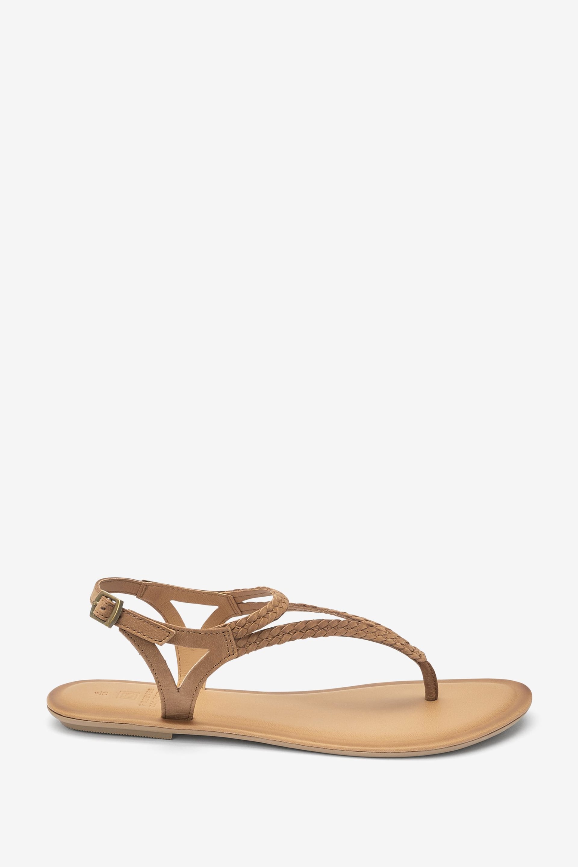 Tan Brown Regular/Wide Fit Forever Comfort® Leather Plait Toe Post Flat Sandals - Image 3 of 6