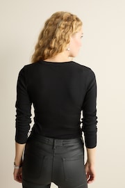 Black Long Sleeve Ribbed Henley Button Top - Image 3 of 5