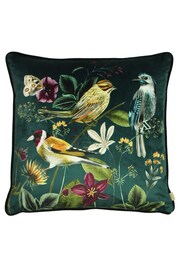 Evans Lichfield Green Multicolour Midnight Garden Birds Piped Velvet Cushion - Image 2 of 6