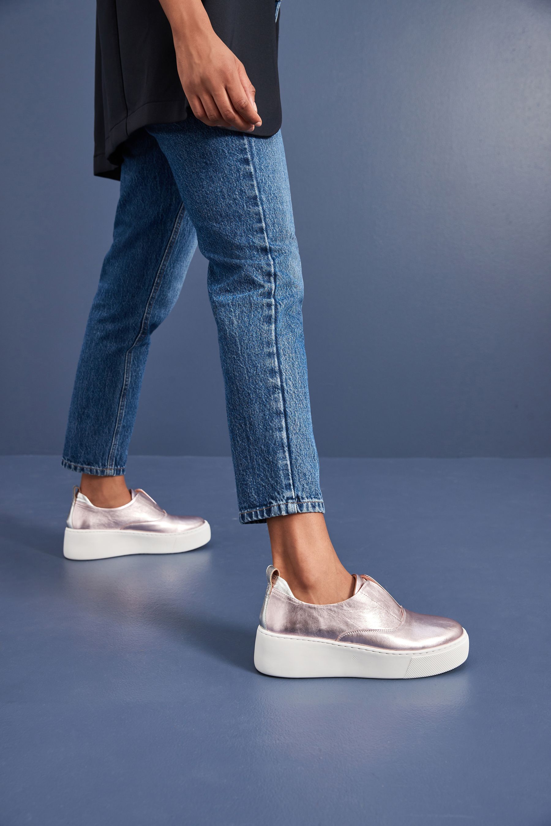 Buy Pink Metallic Slip On Signature Forever Comfort Leather Chunky Wedge Platform Trainers from Next Luxembourg