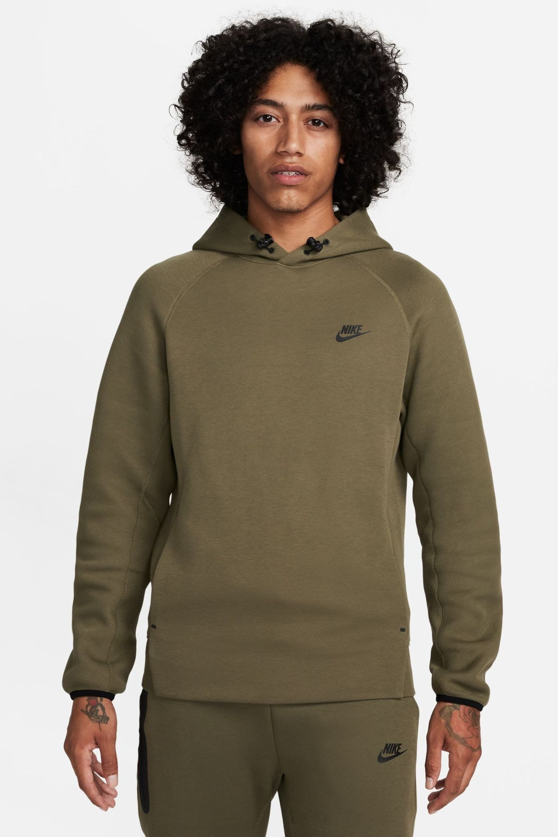 Nike Olive Green Tech Fleece Pullover Hoodie - Image 1 of 17