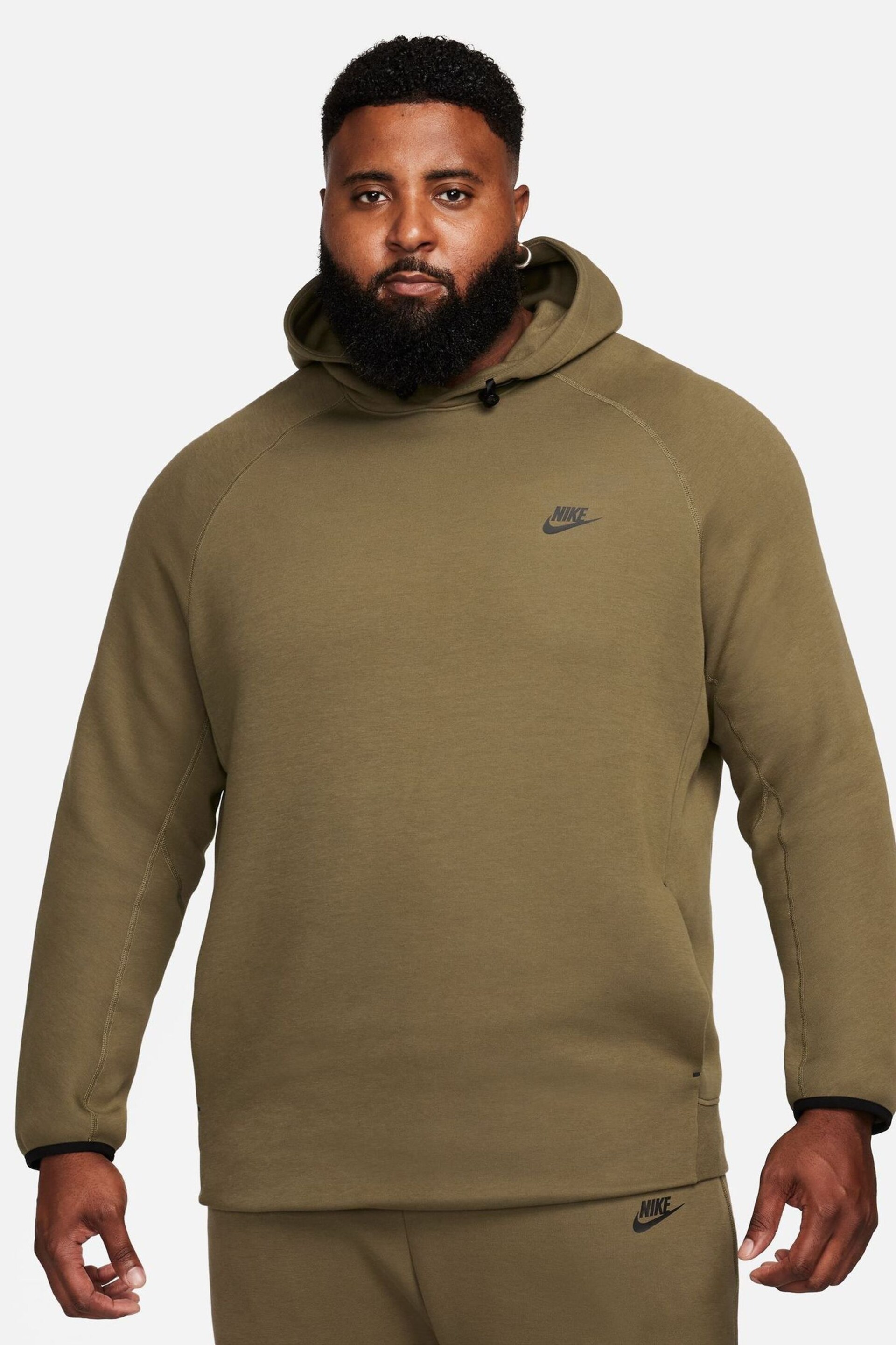 Nike Olive Green Tech Fleece Pullover Hoodie - Image 4 of 17