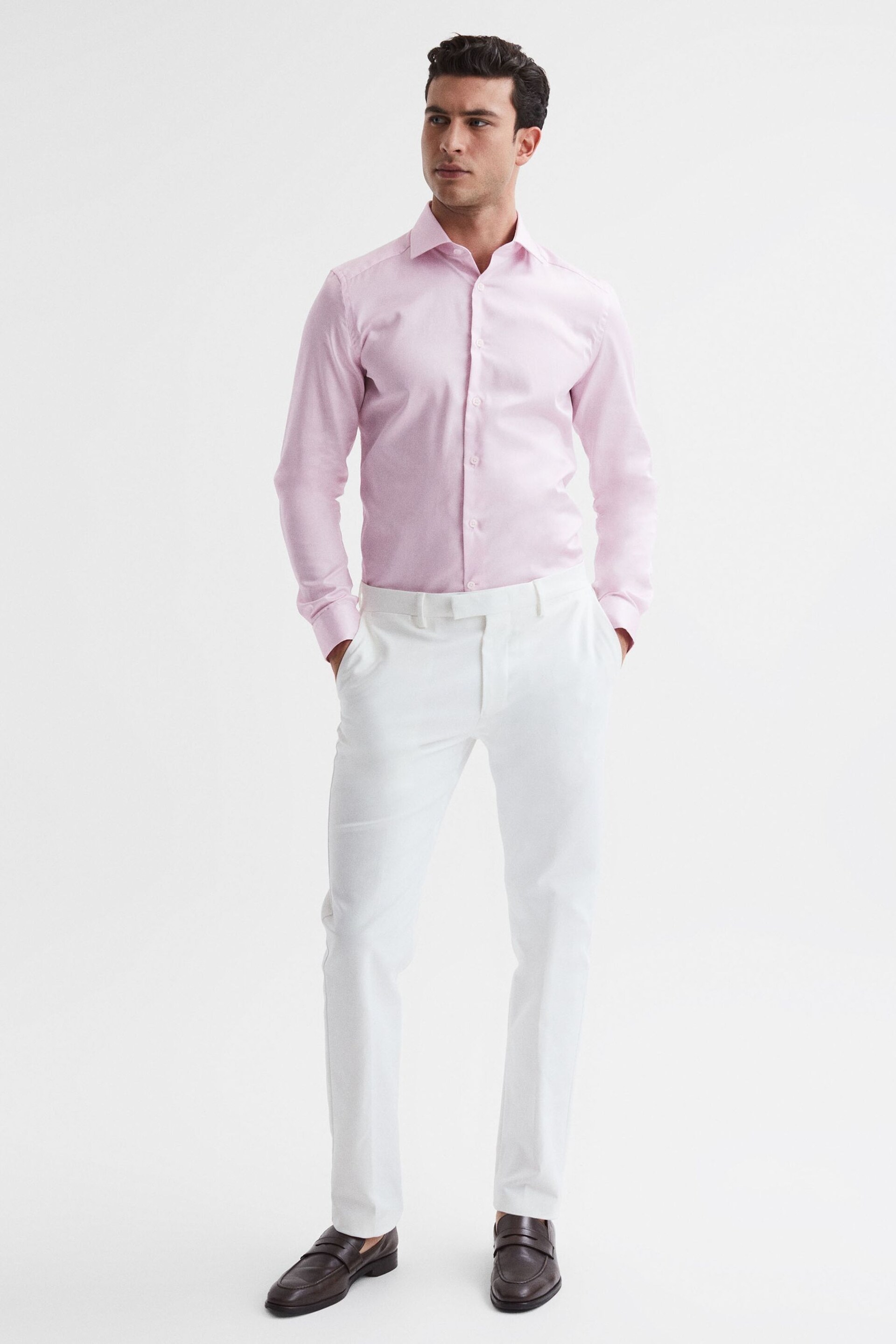 Reiss Pink Remote Cotton Satin Slim Fit Shirt - Image 1 of 6