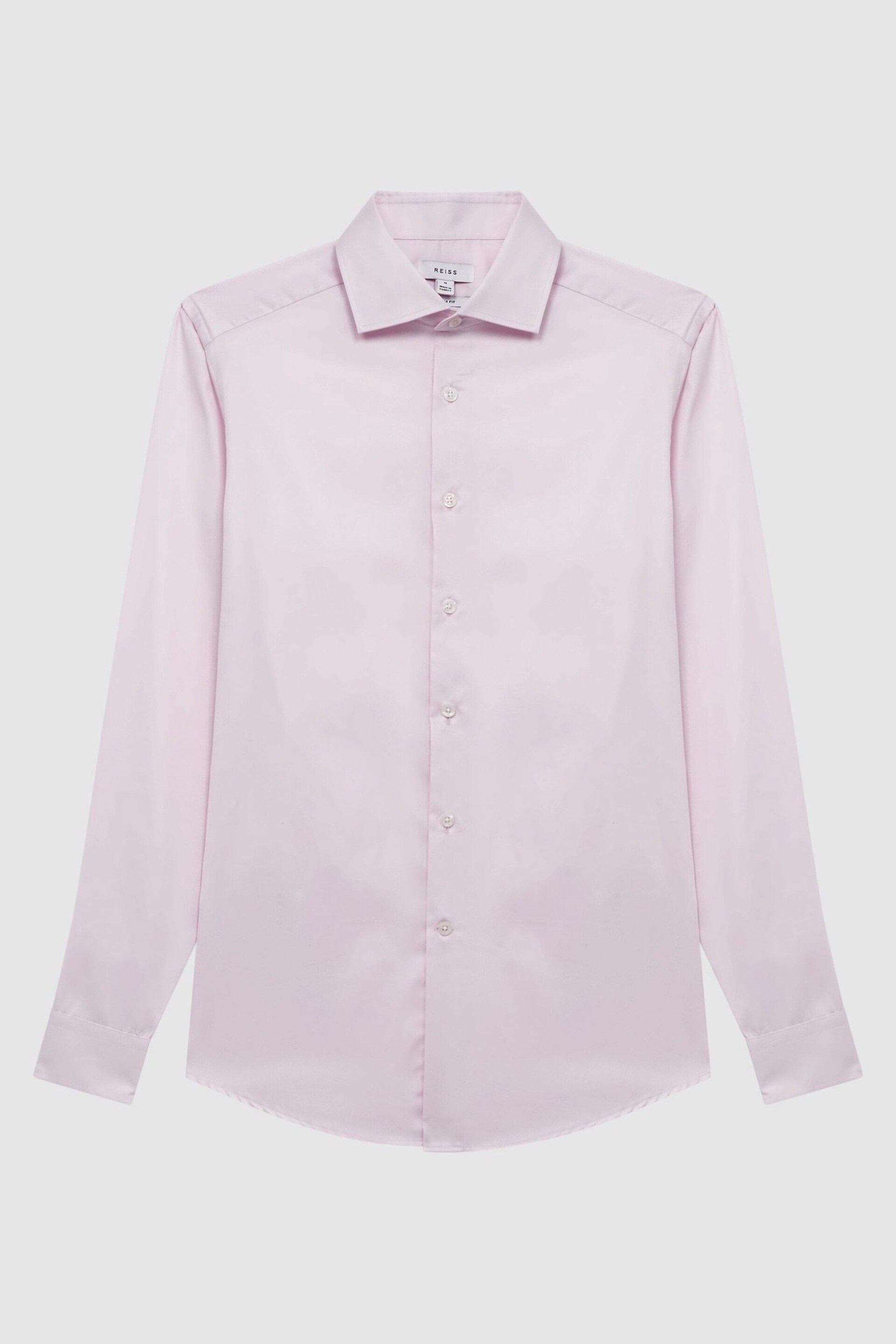 Reiss Pink Remote Cotton Satin Slim Fit Shirt - Image 2 of 6