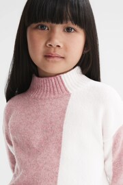 Reiss Pink/White Gaia Junior Colour Block Wool Blend Jumper - Image 1 of 6